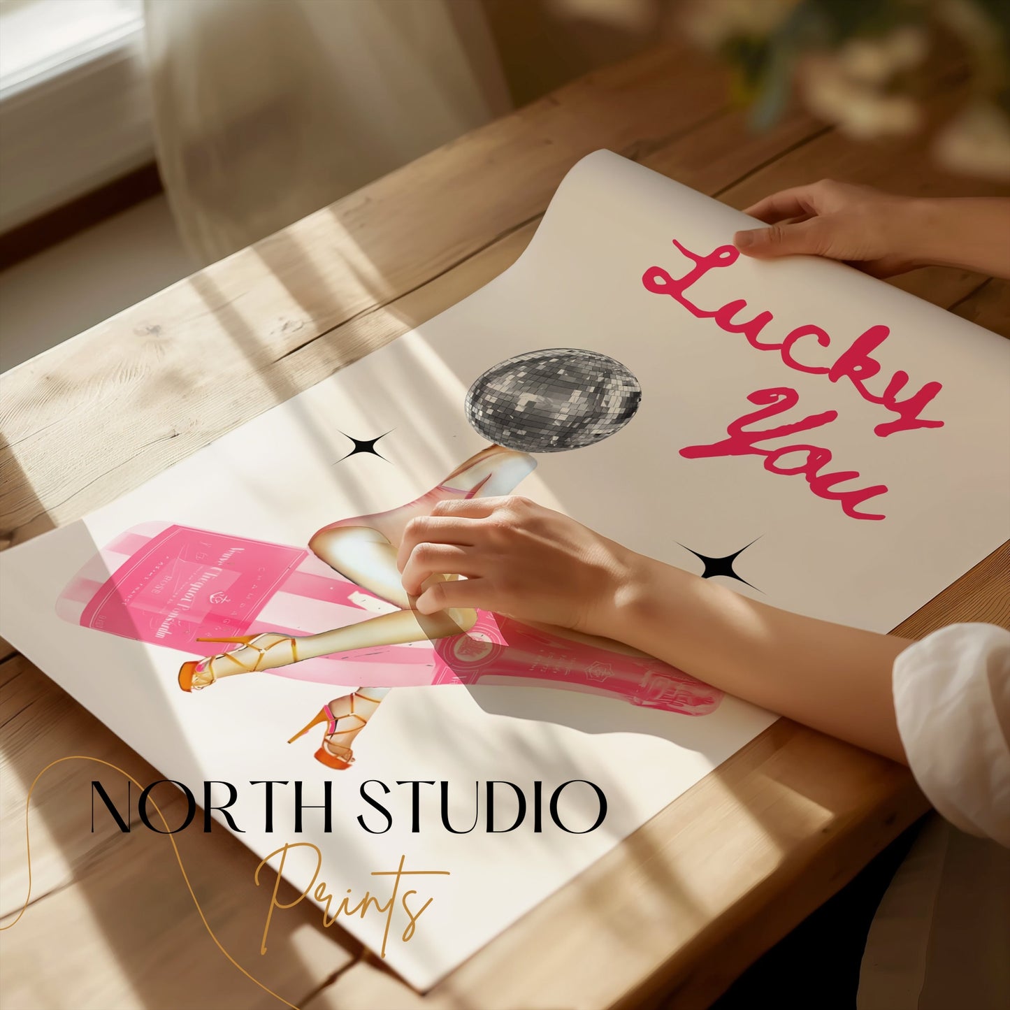 Premium Poster of Lucky You Disco Ball Woman Art Print Posters