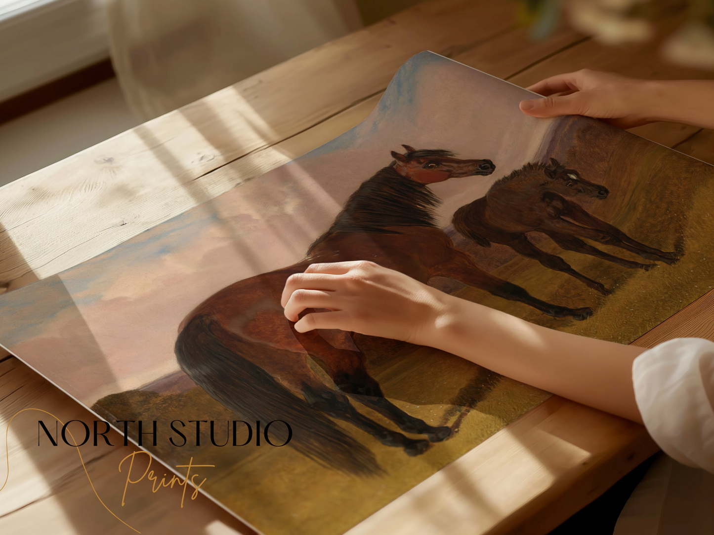 Premium Poster of Majestic Horse and Foal in Serene Landscape Posters