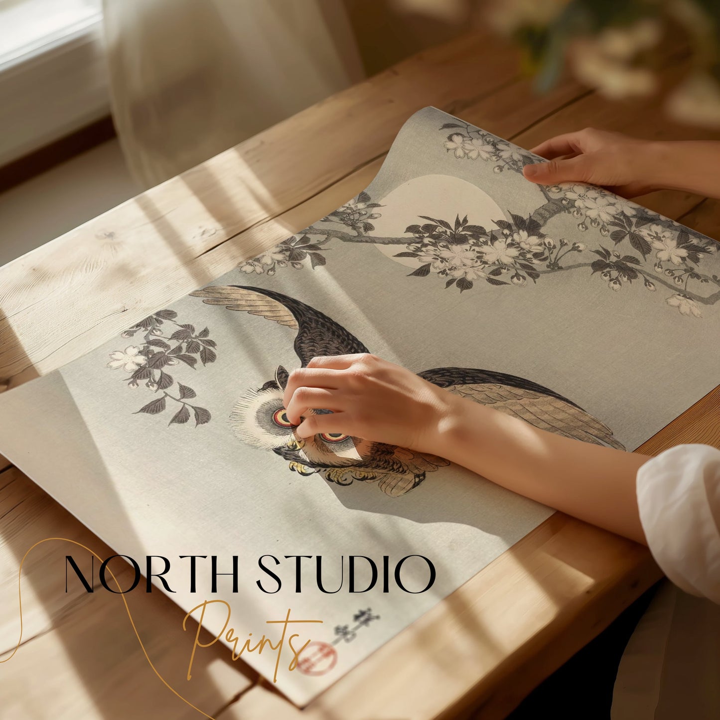 Premium Poster of Majestic Owl in Moonlight Scenic Japanese Art Posters