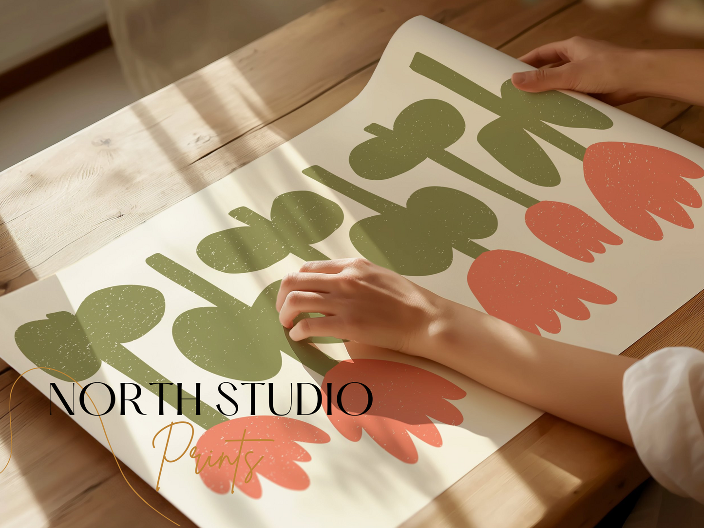 Premium Poster of Minimalist Pink and Green Floral Art for Home Posters