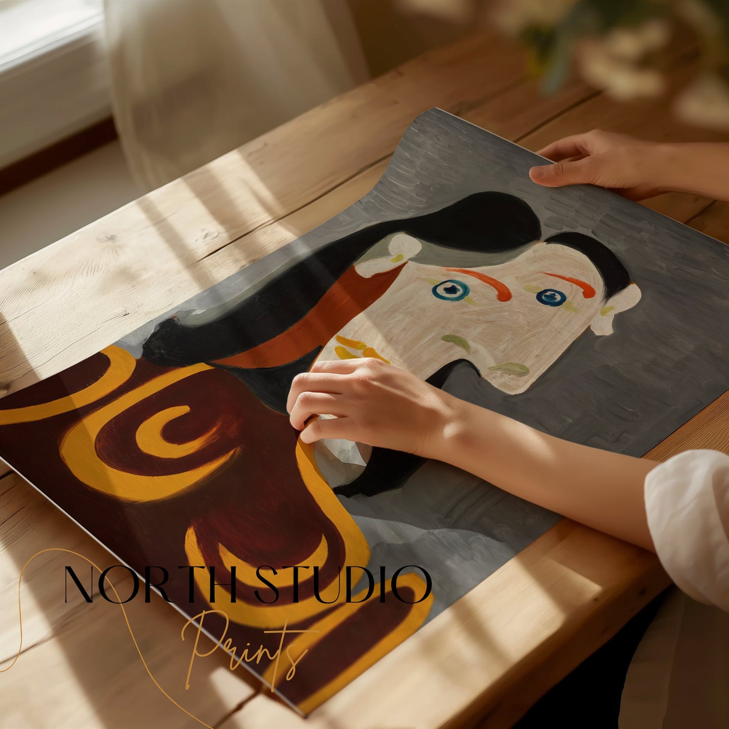 Premium Poster of Modern Abstract Portrait Art Grey Background Posters