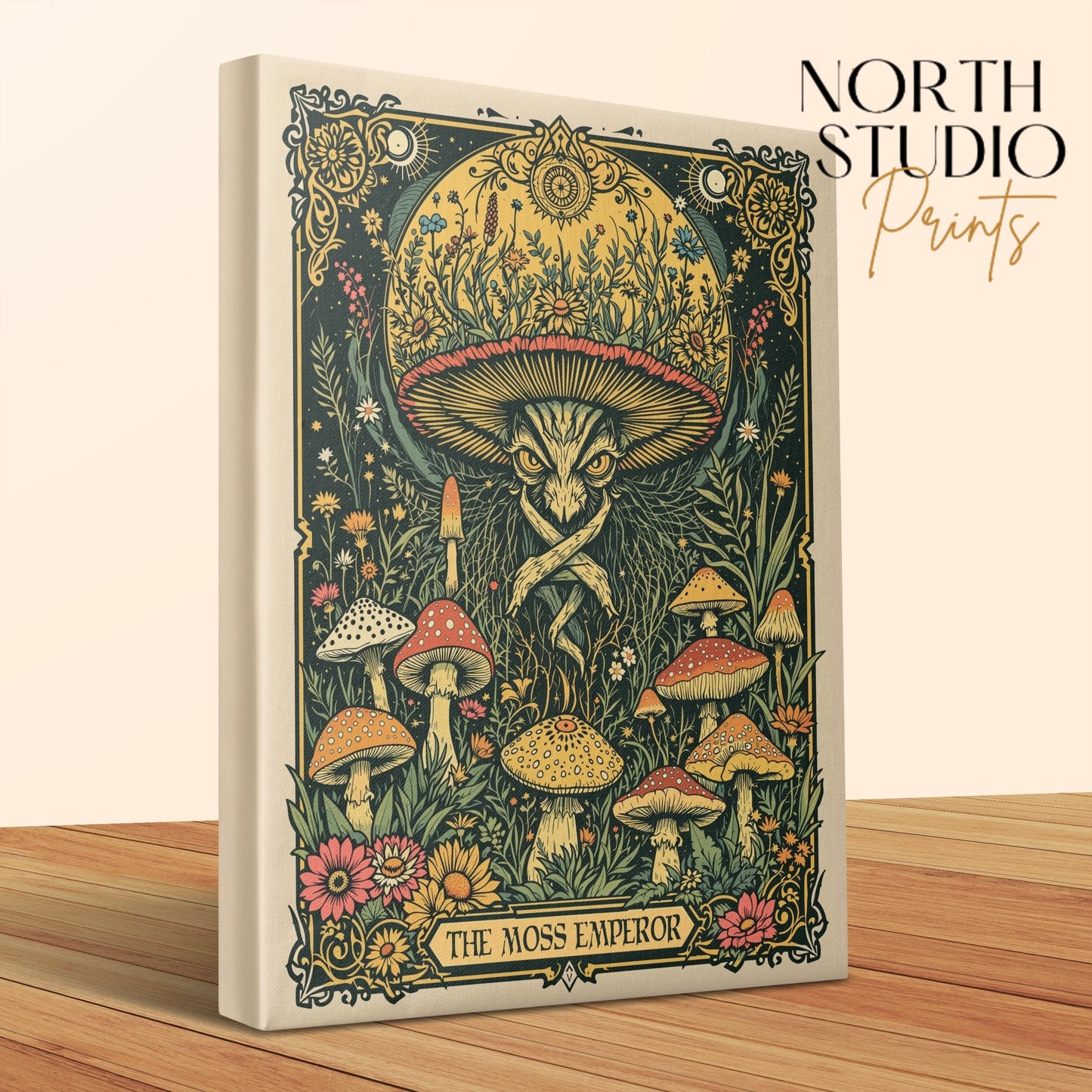Premium Poster of Mystical Botanical Art Featuring Mushrooms on Canvas Wraps