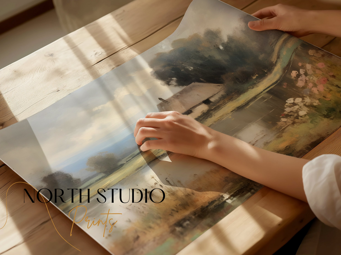 Premium Poster of Painting of a Tranquil Cottage by the Lake Posters