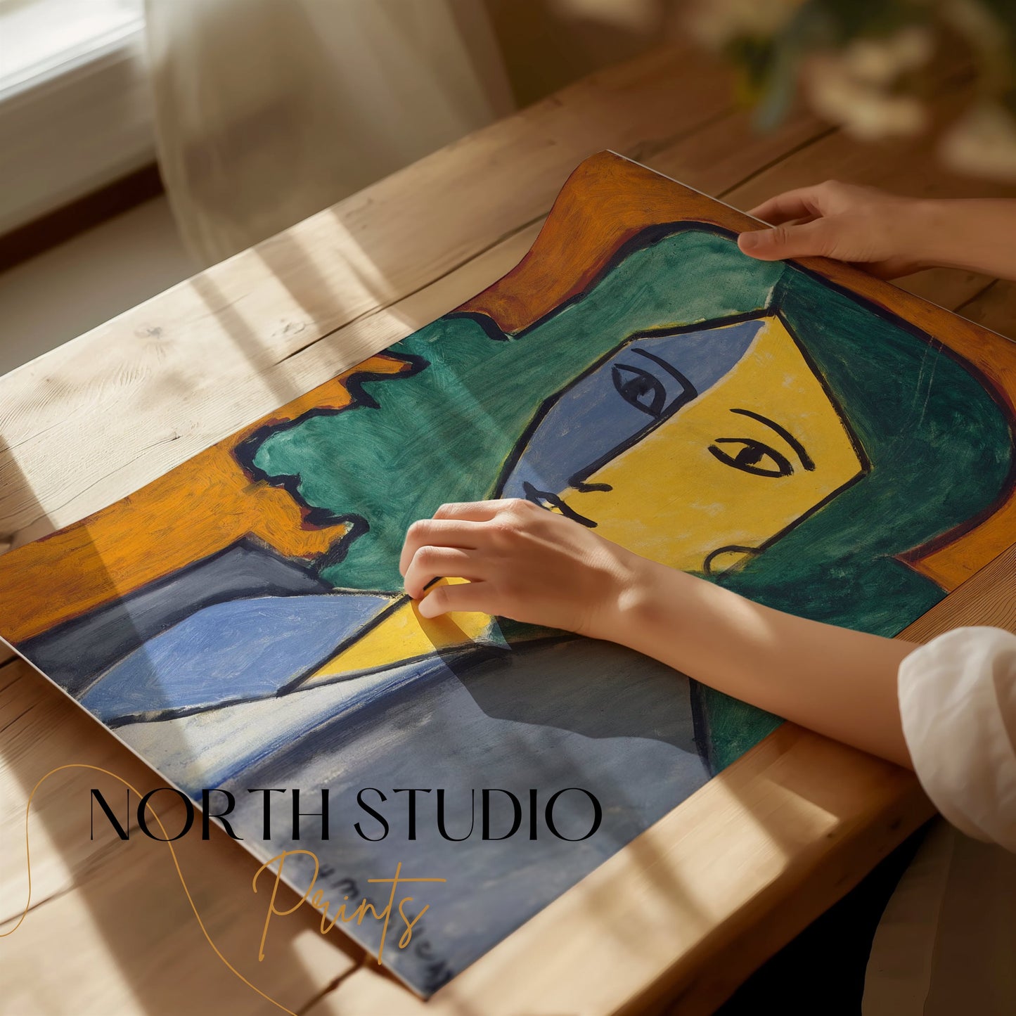 Premium Poster of Portrait of Woman with Green Hair Abstract Art Posters