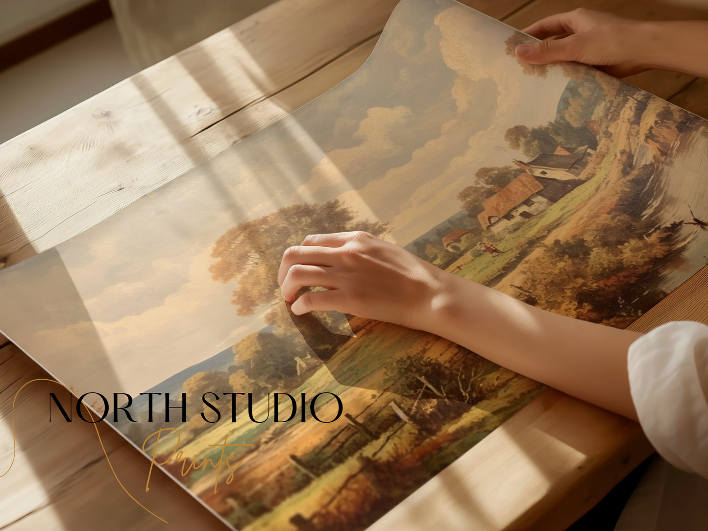 Premium Poster of Quaint Countryside Landscape with Rustic Houses Posters