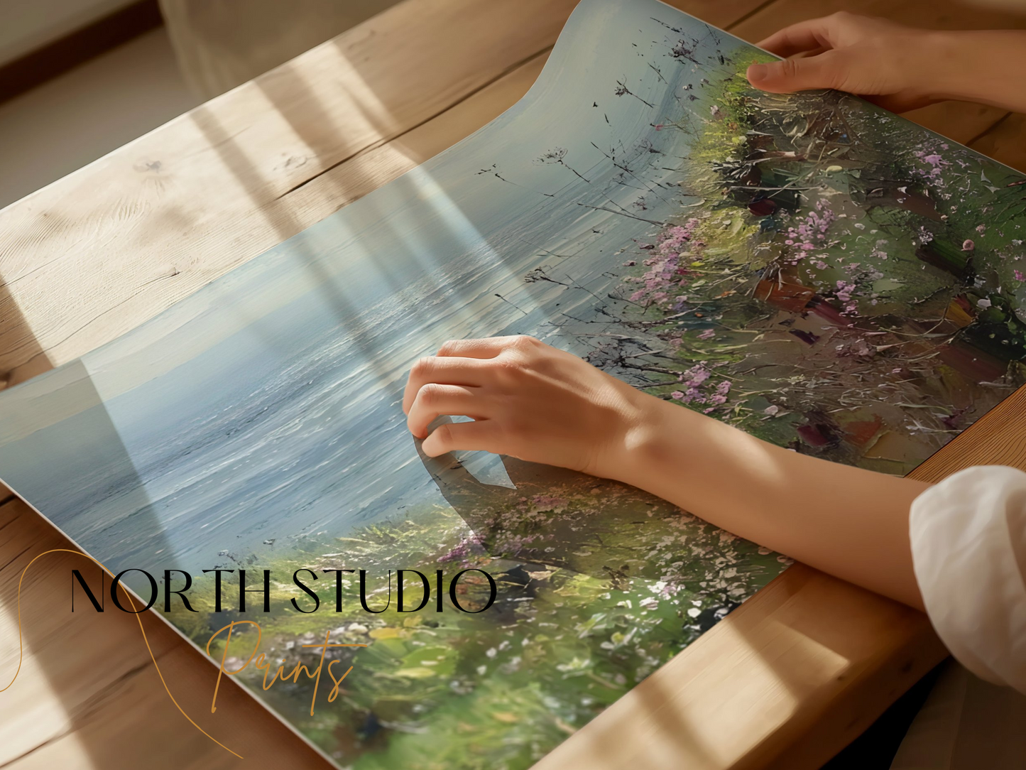 Premium Poster of Scenic Coastal View with Vibrant Wildflowers Posters