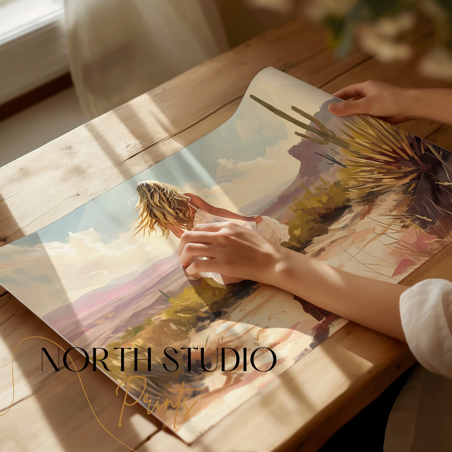 Premium Poster of Scenic Desert Landscape Woman Walking Posters