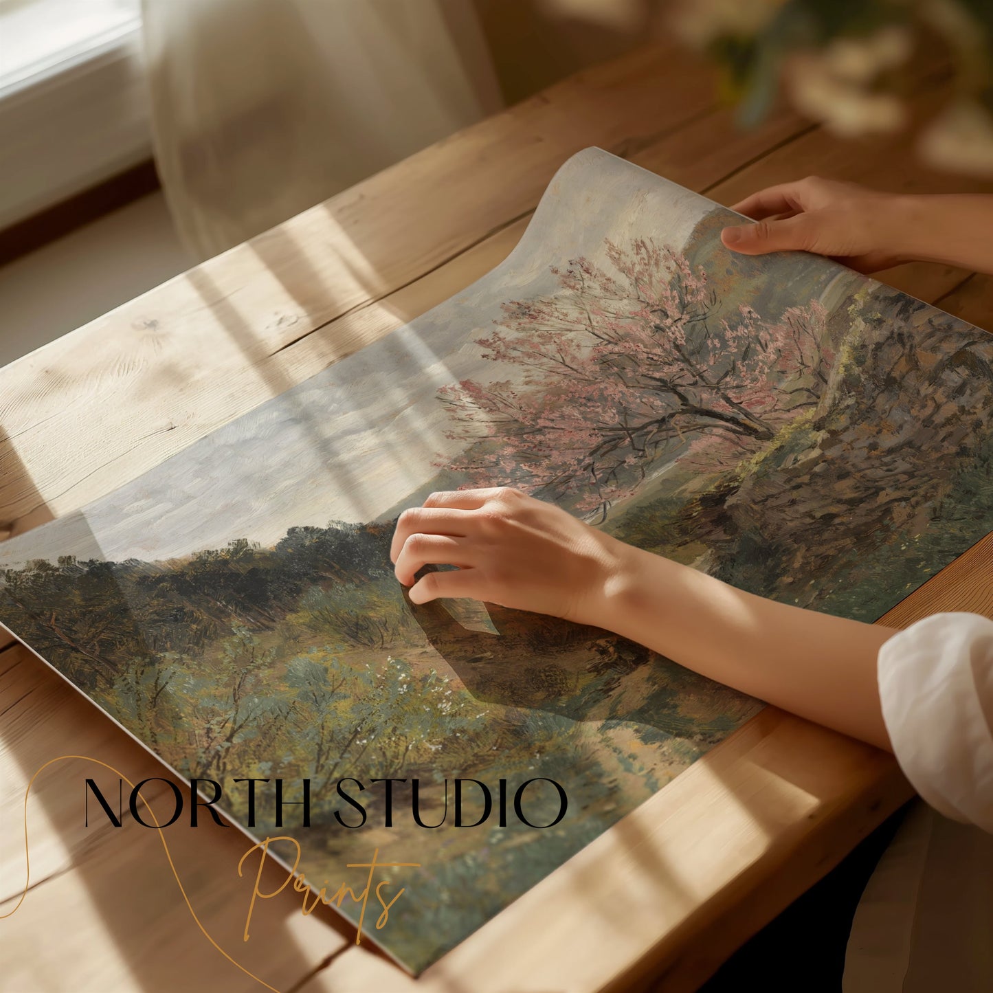 Premium Poster of Scenic Landscape with Blooming Tree Posters