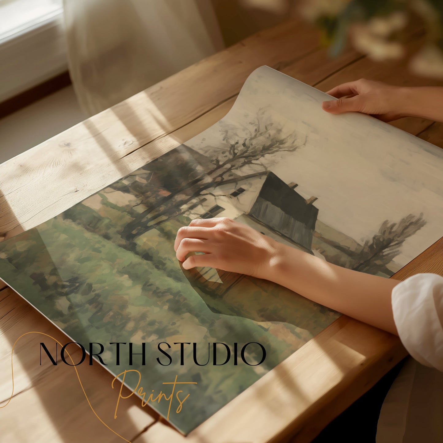 Premium Poster of Serene Countryside House in Early Spring Season Posters