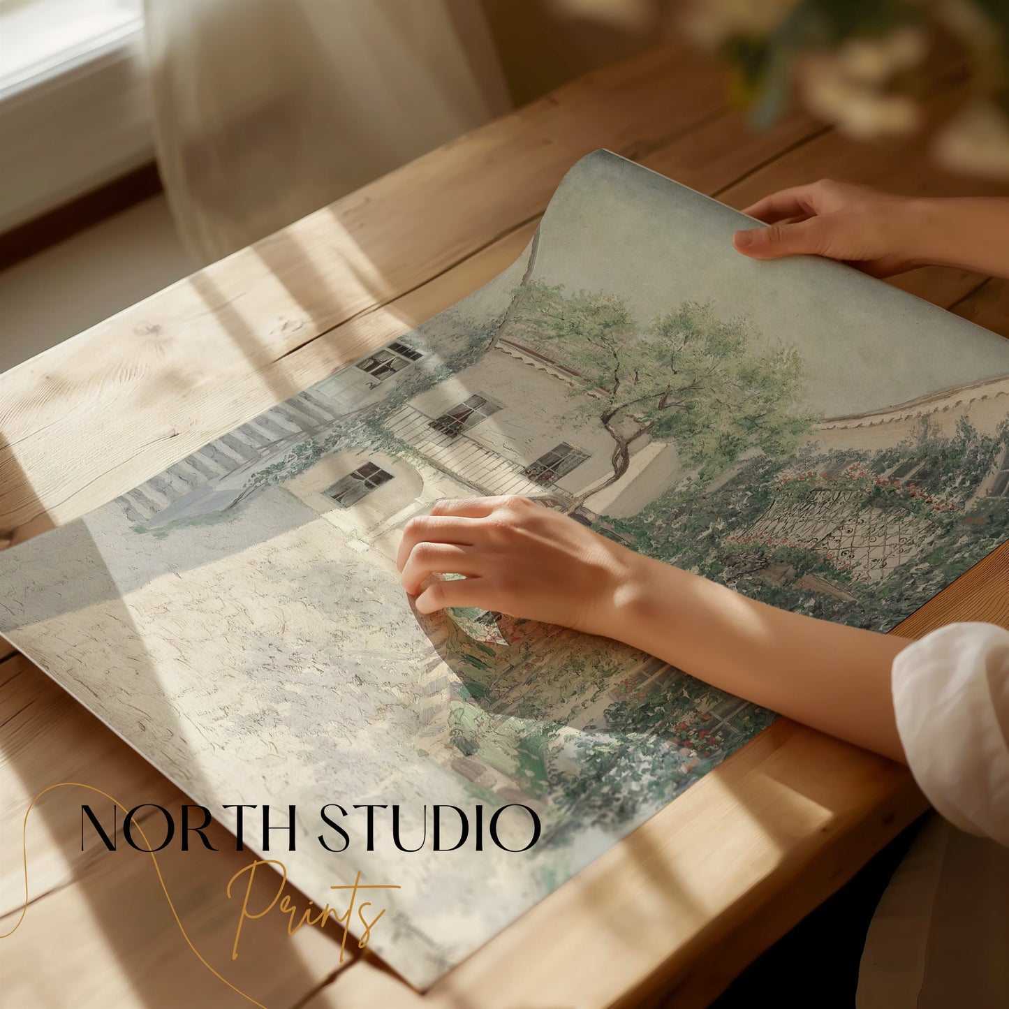 Premium Poster of Serene Courtyard with Lush Greenery Art Print Posters