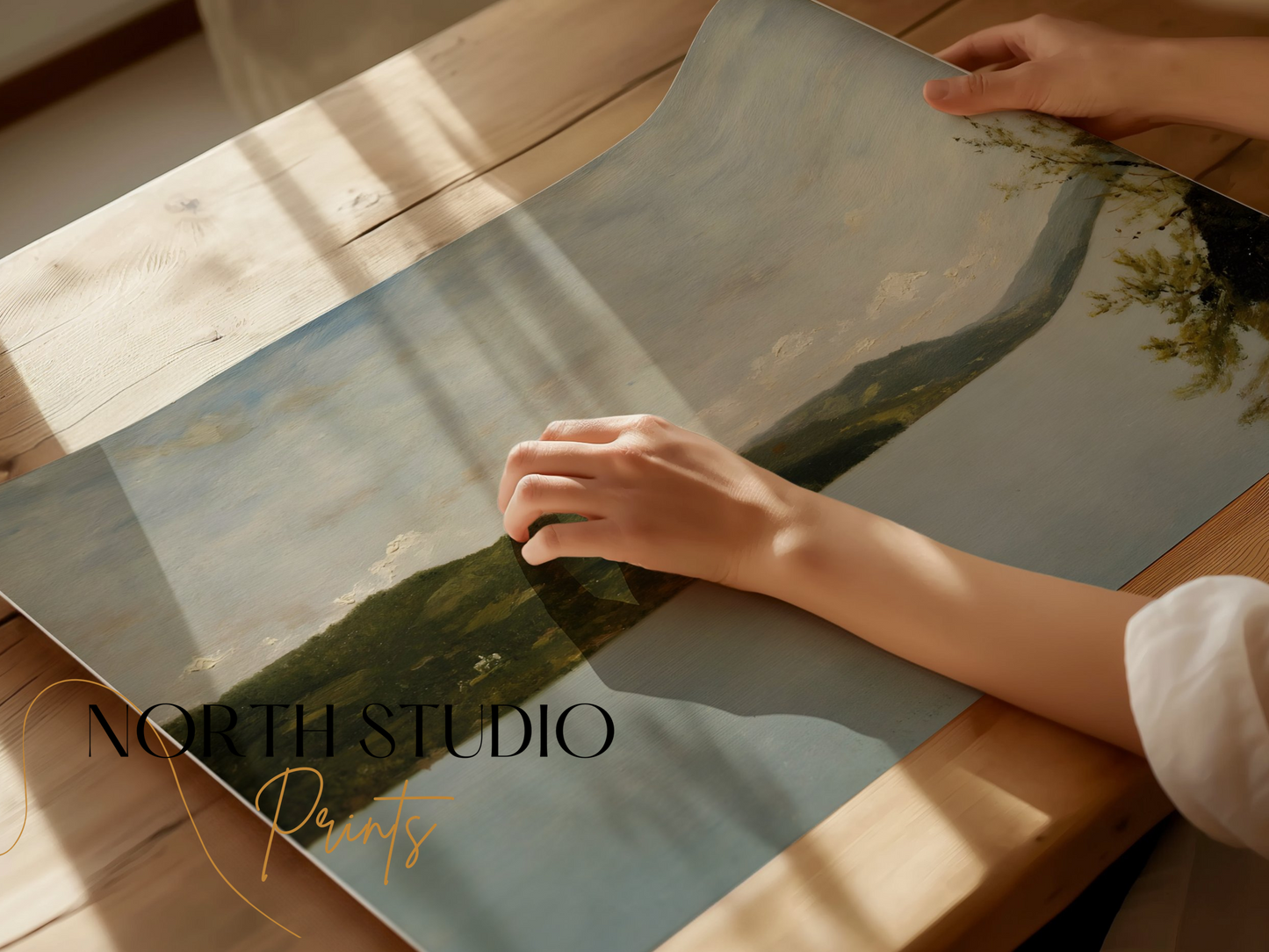 Premium Poster of Serene Landscape of Tranquil Lake and Hillside Posters