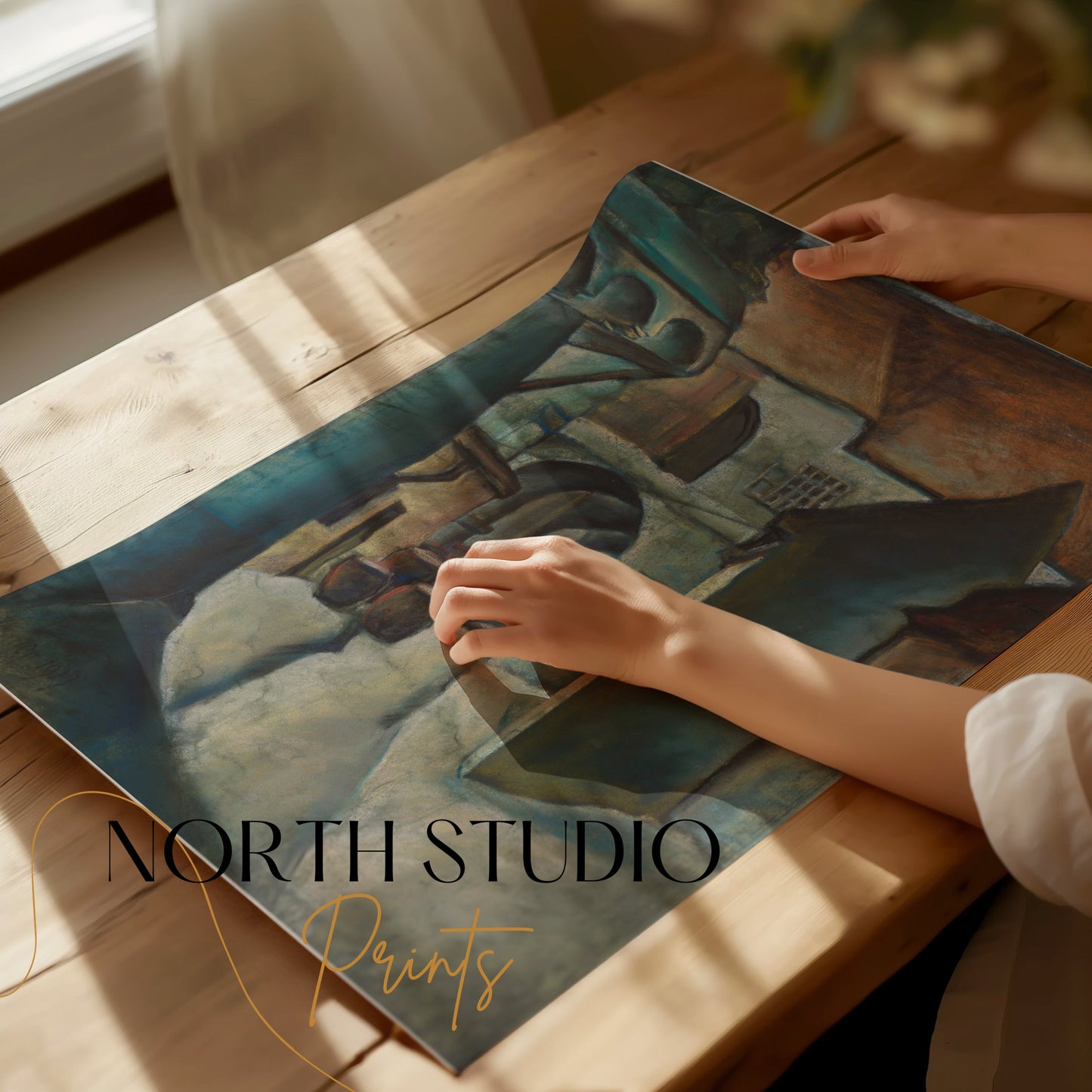 Premium Poster of Serene Mediterranean Village Scene Art Posters