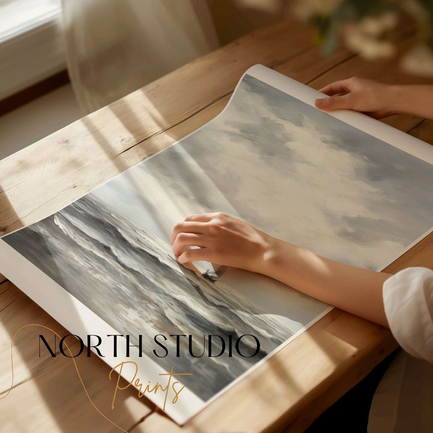 Premium Poster of Serene Seascape with Sailboat in Gentle Ocean Scene Posters