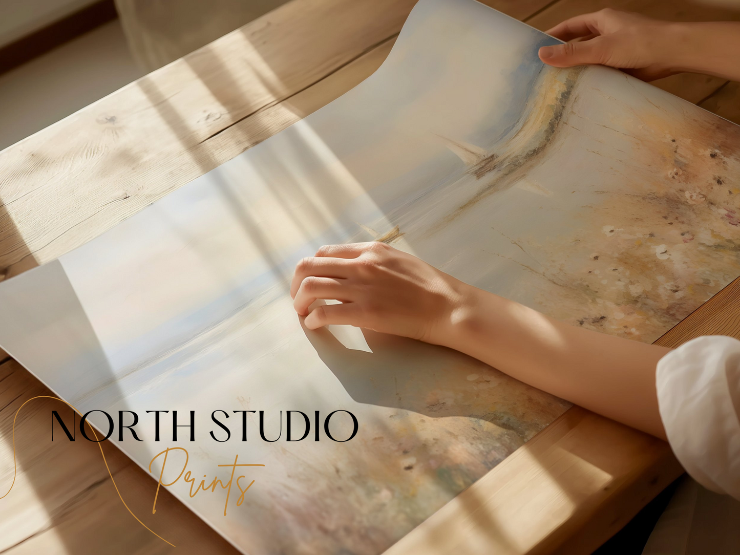 Premium Poster of Serene Waterside Artwork with Boats and Flowers Posters