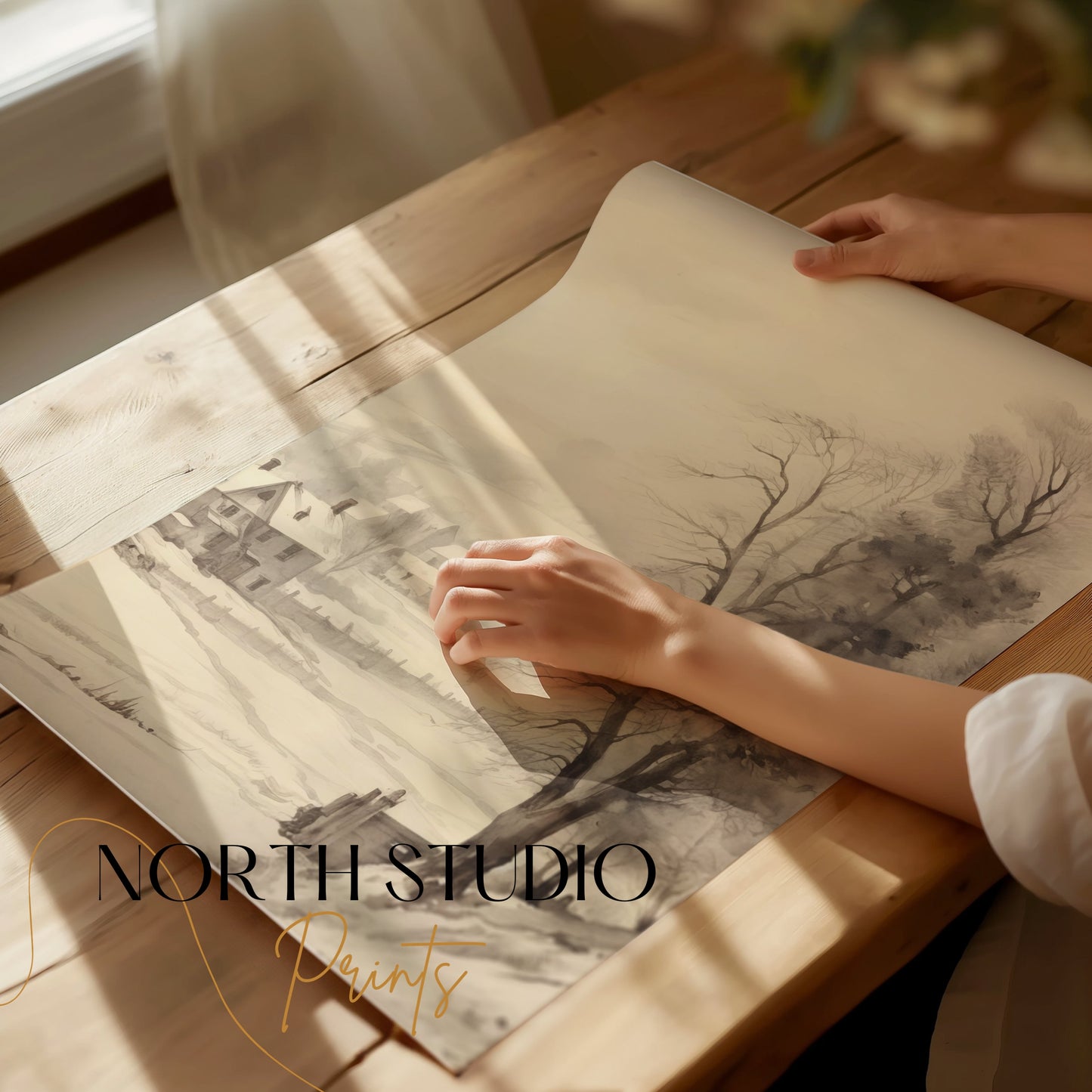 Premium Poster of Serene Winter Countryside Landscape Art Scenic Posters