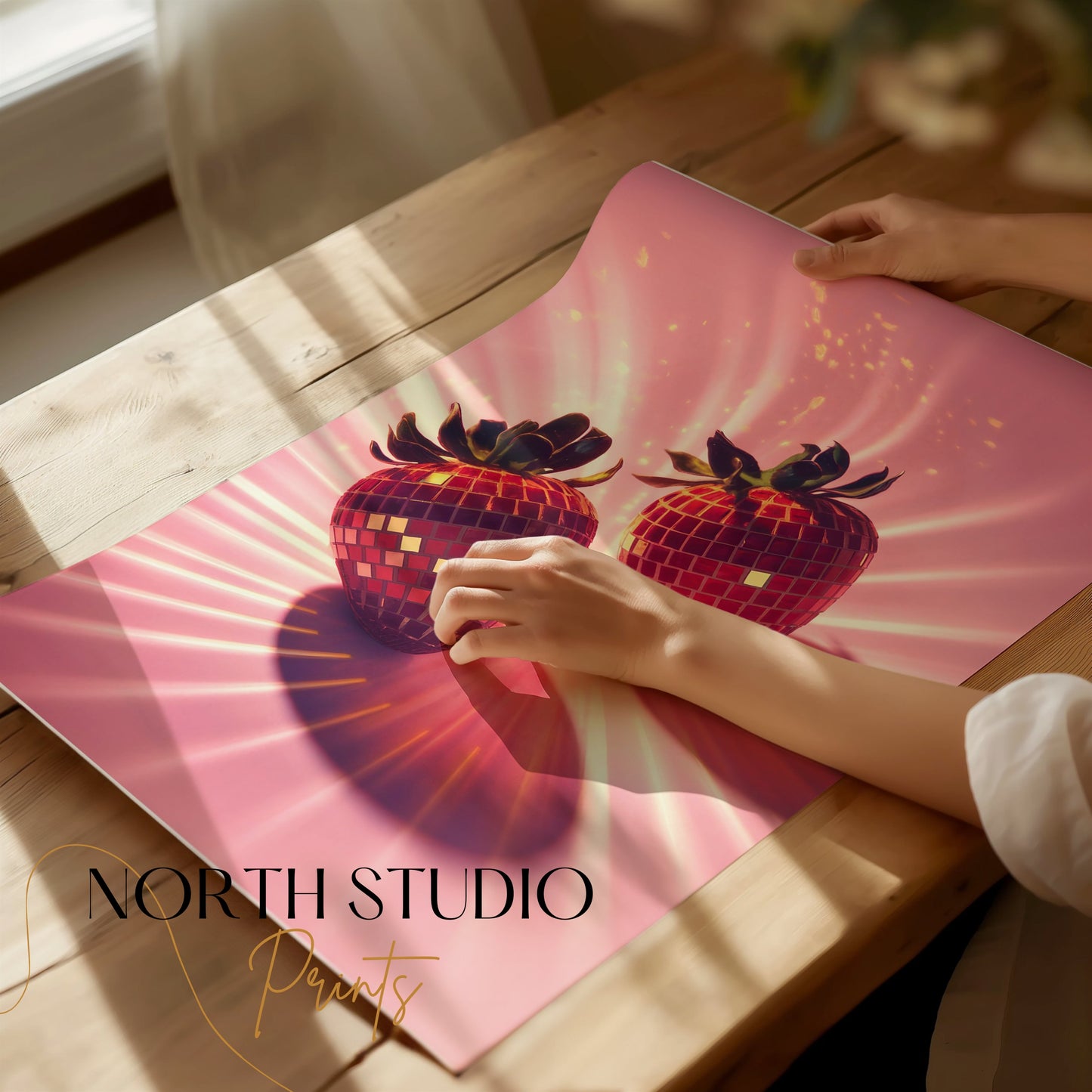 Premium Poster of Sparkling Disco Strawberry Design Art Posters