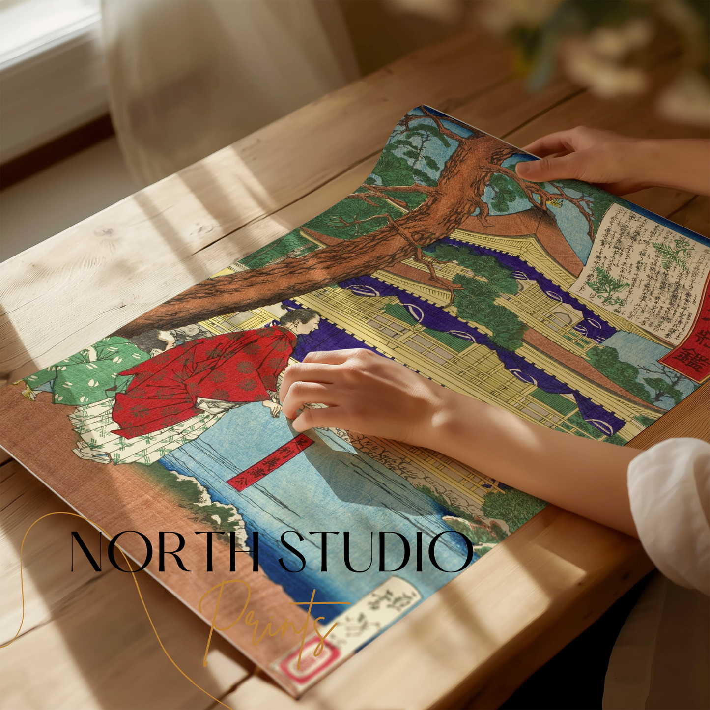 Premium Poster of Traditional Japanese Art Print Temple Scene Posters