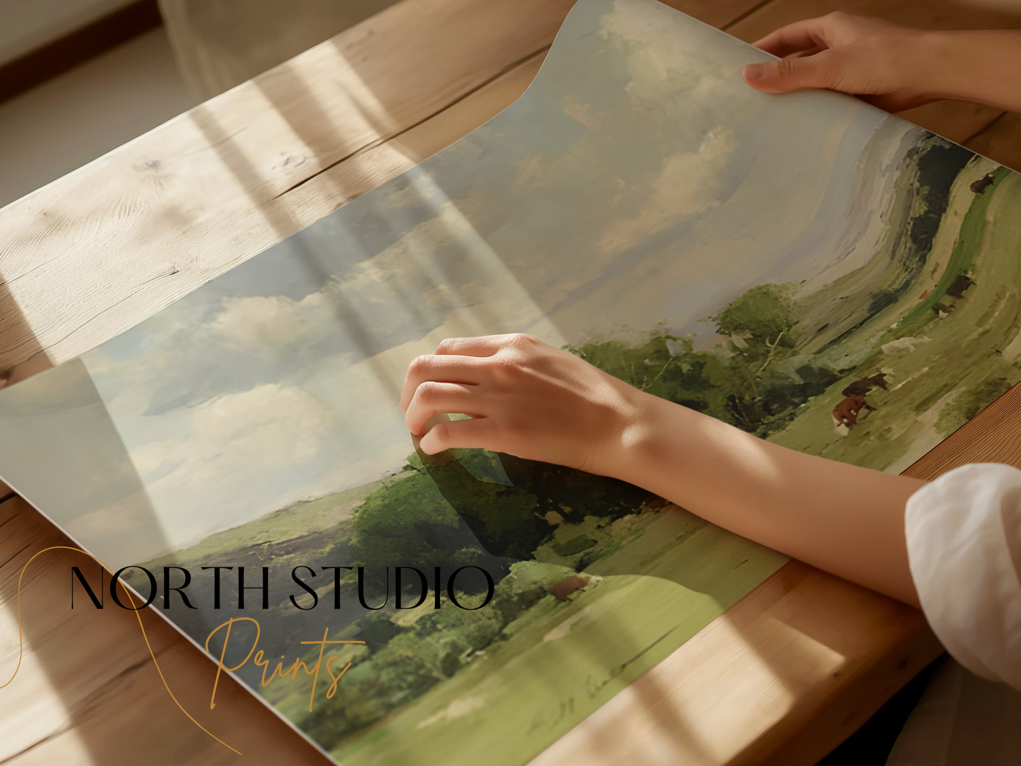 Premium Poster of Tranquil Countryside Landscape with Grazing Cows Posters