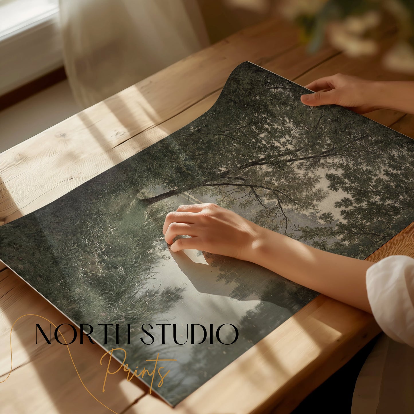 Premium Poster of Tranquil Lake Surrounded By Lush Green Trees Posters