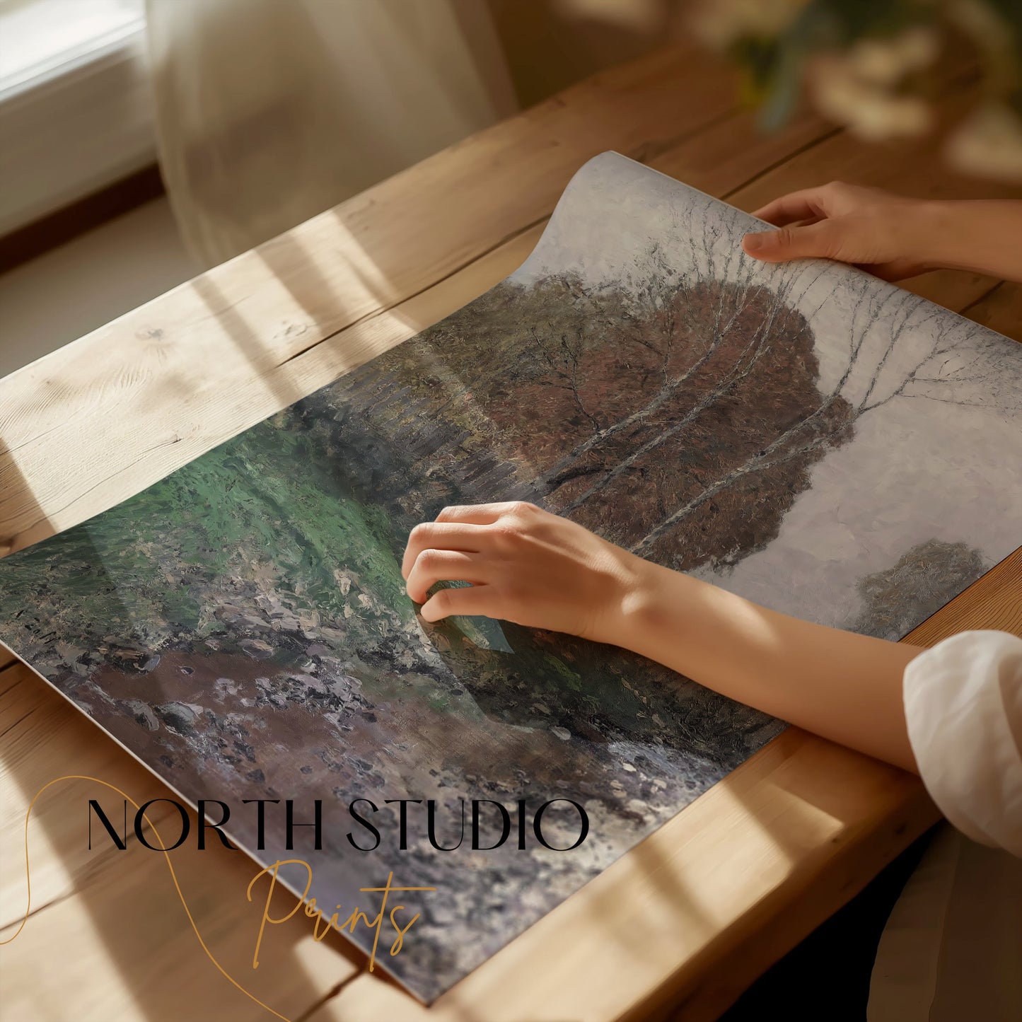 Premium Poster of Tranquil Landscape with Stream Autumn Trees Posters