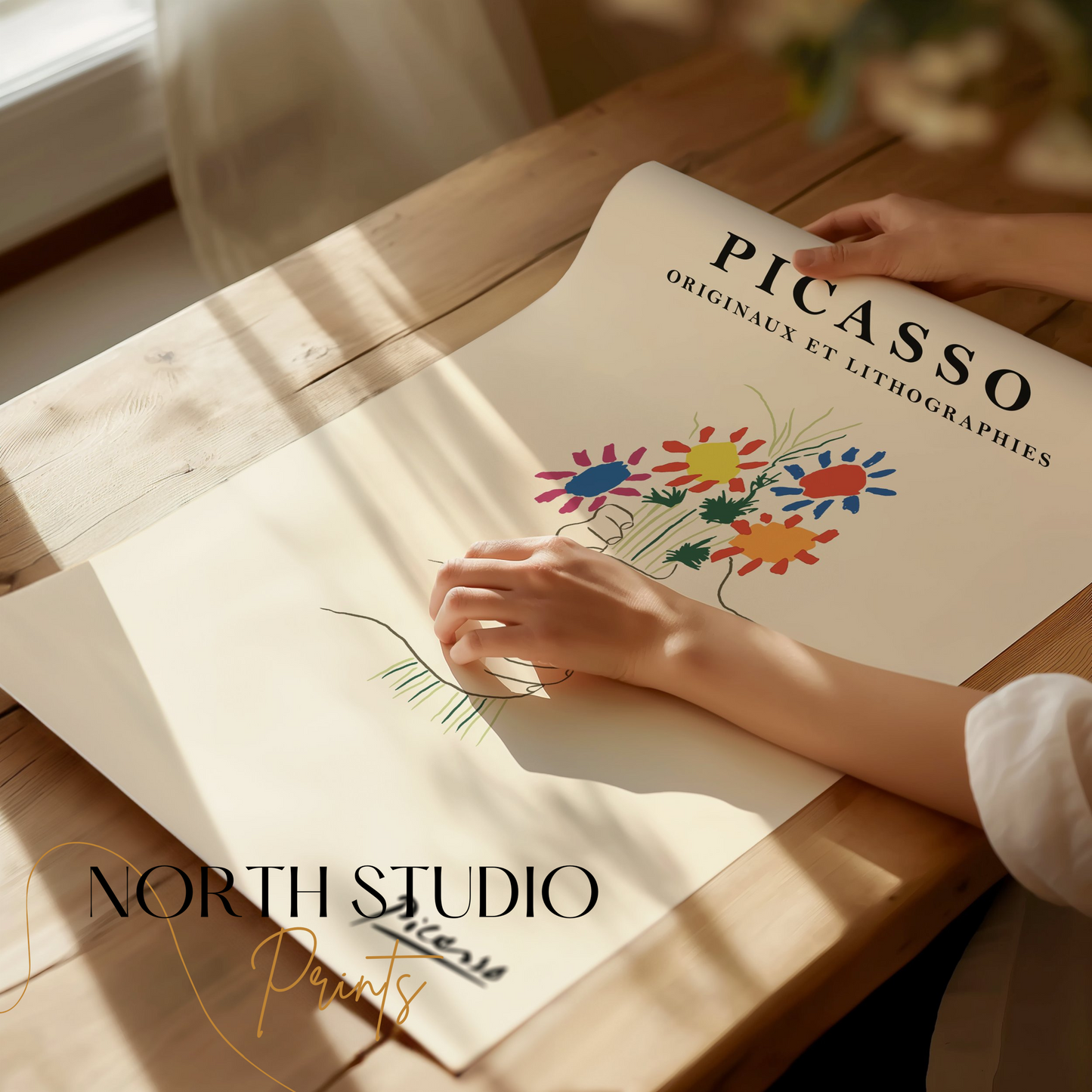 Premium Poster of Unique Art Decor Picasso Hand Drawn Bouquet Posters