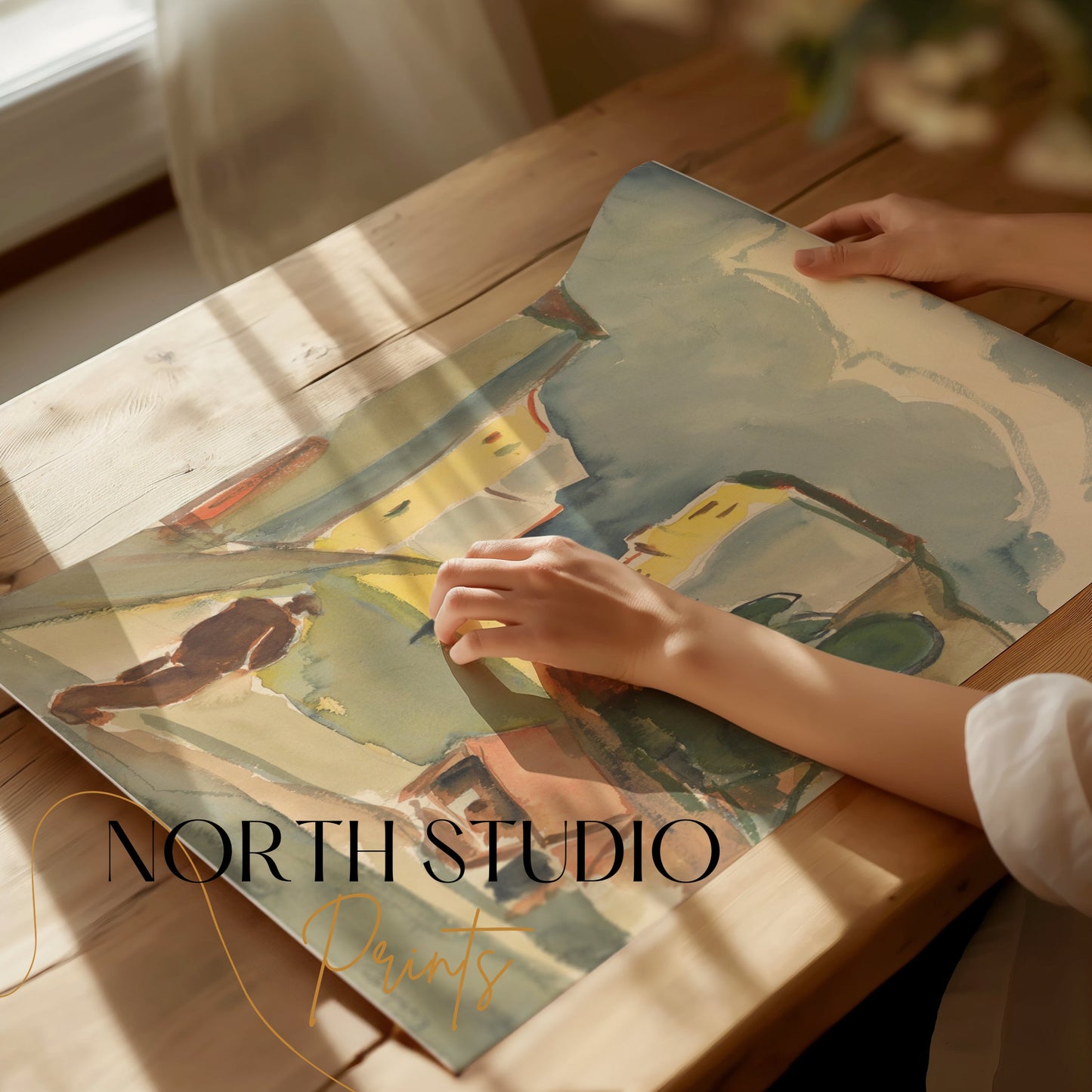 Premium Poster of Urban Landscape with Buildings and People Posters