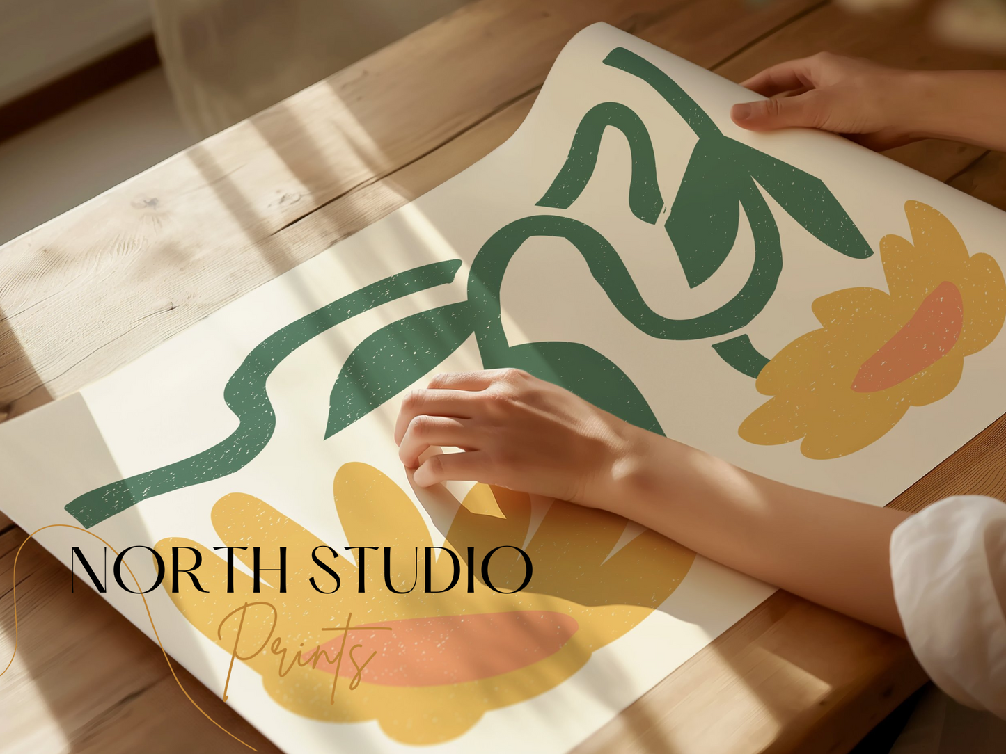 Premium Poster of Vibrant Artistic Floral Design with Yellow Blossoms Posters