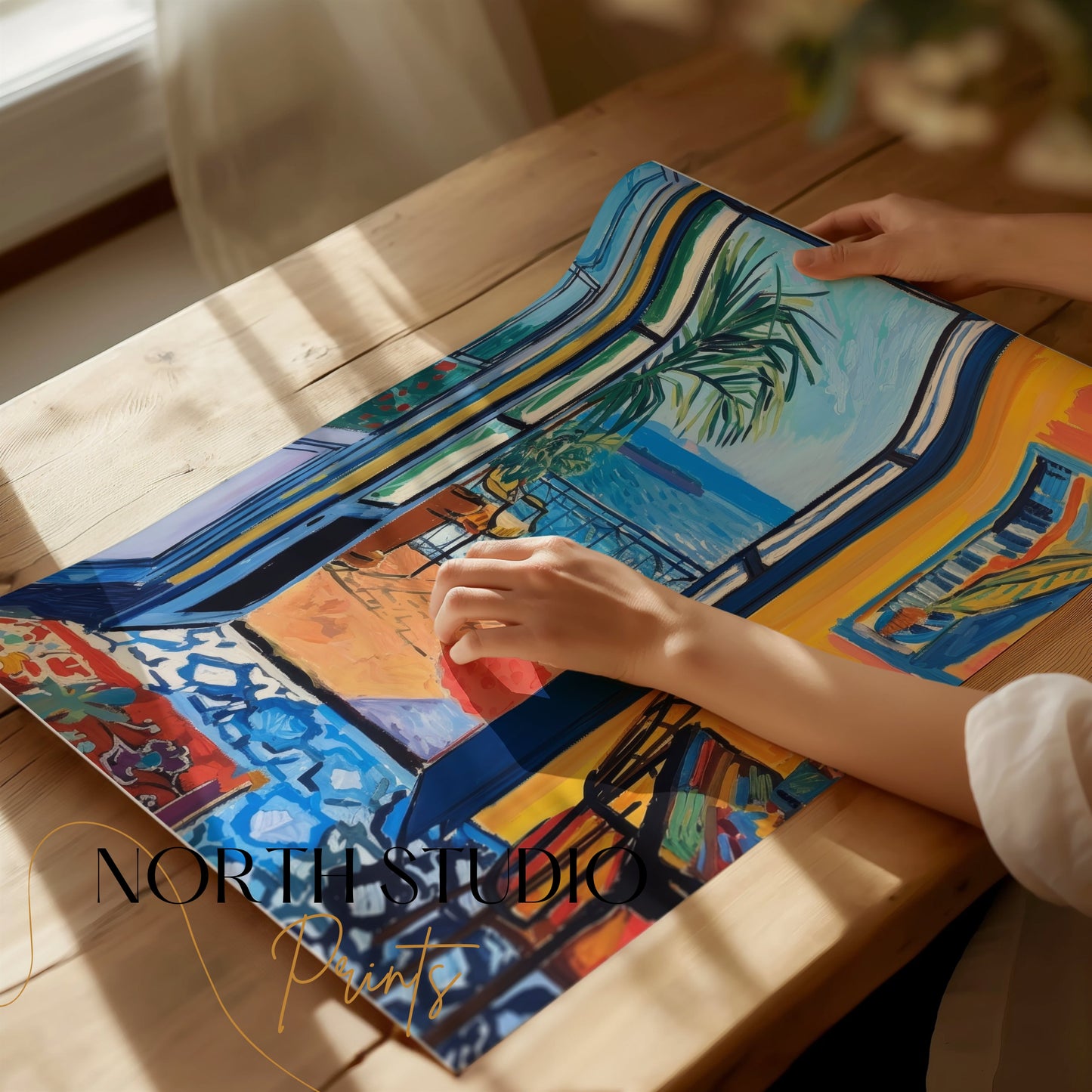 Premium Poster of Vibrant Coastal Scene View from Open Doors Posters