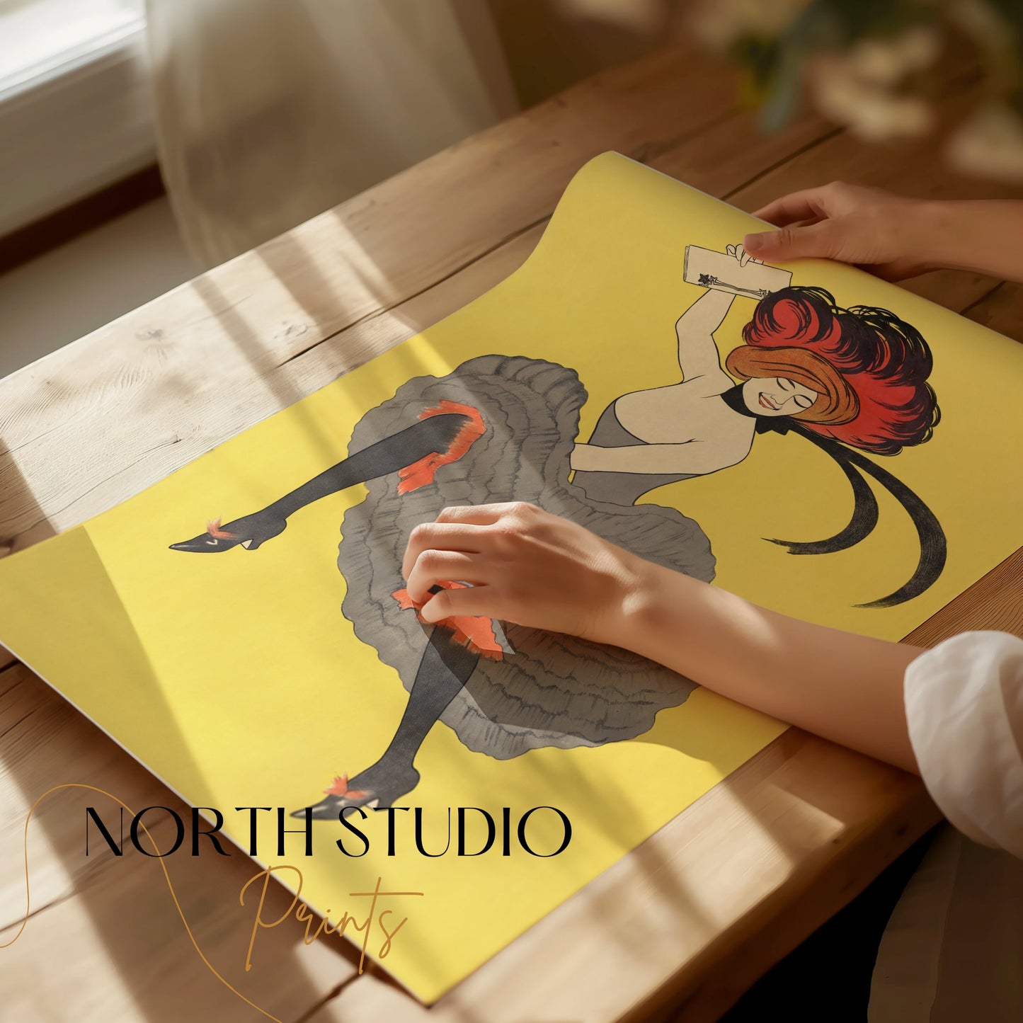 Premium Poster of Vibrant Dancing Lady with Red Hair Retro Chic Posters