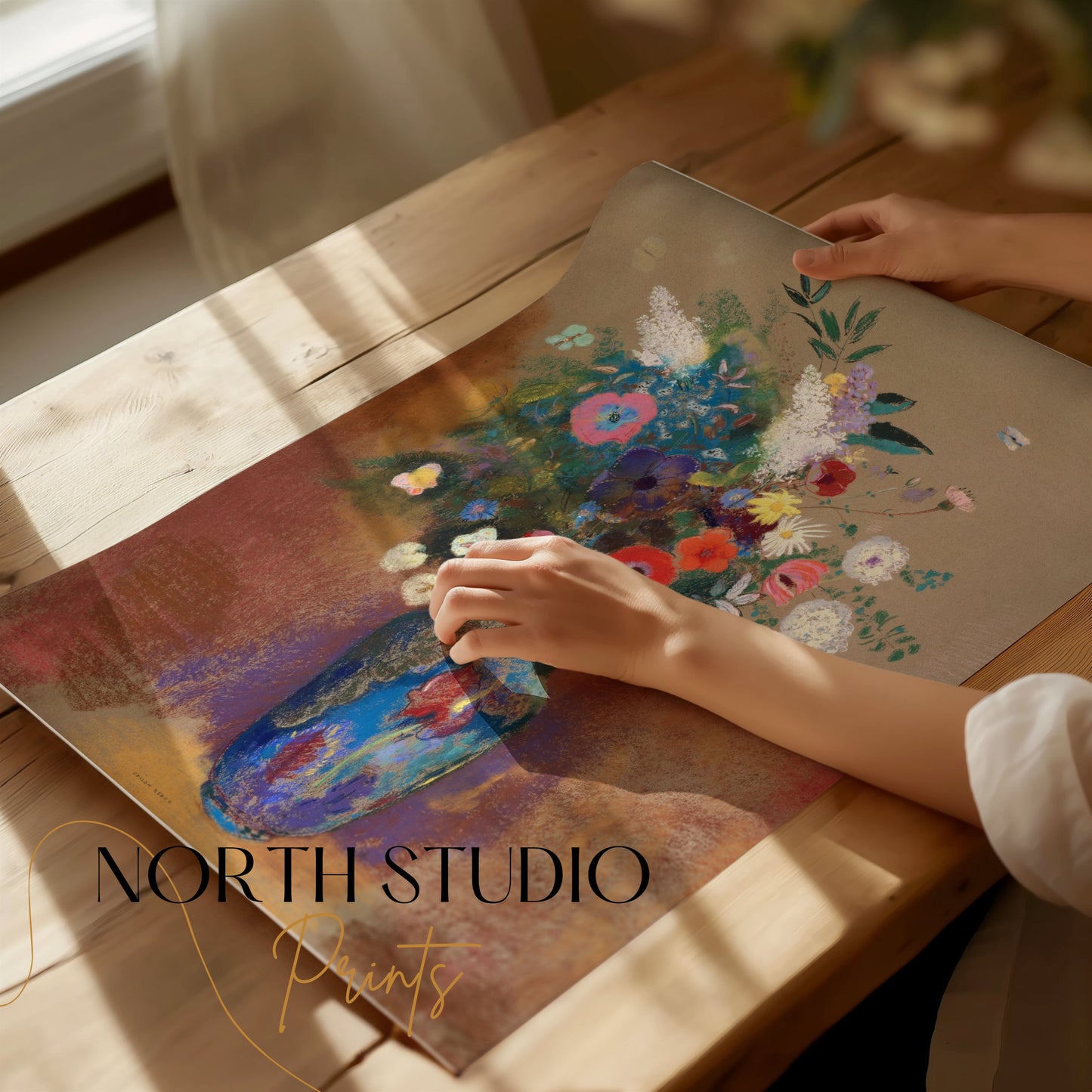Premium Poster of Vibrant Floral Bouquet in Blue Vase Wall Art Posters