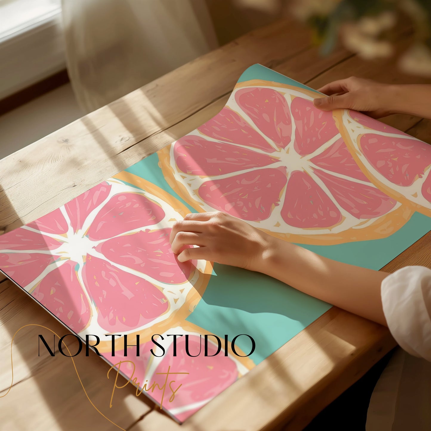 Premium Poster of Vibrant Sliced Grapefruit Art Print Colorful Posters