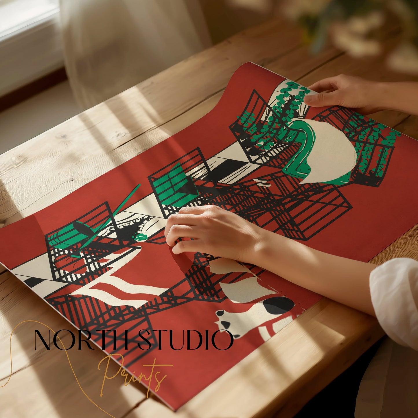 Premium Poster of Vibrant Urban Fire Escape Balcony Artwork Posters