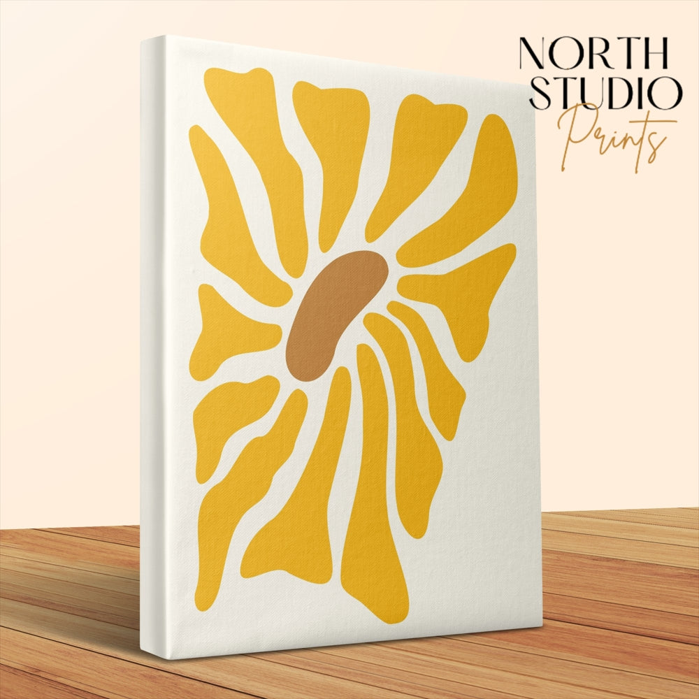 Premium Poster of Vibrant Yellow Abstract Floral Wall Art Canvas Wraps