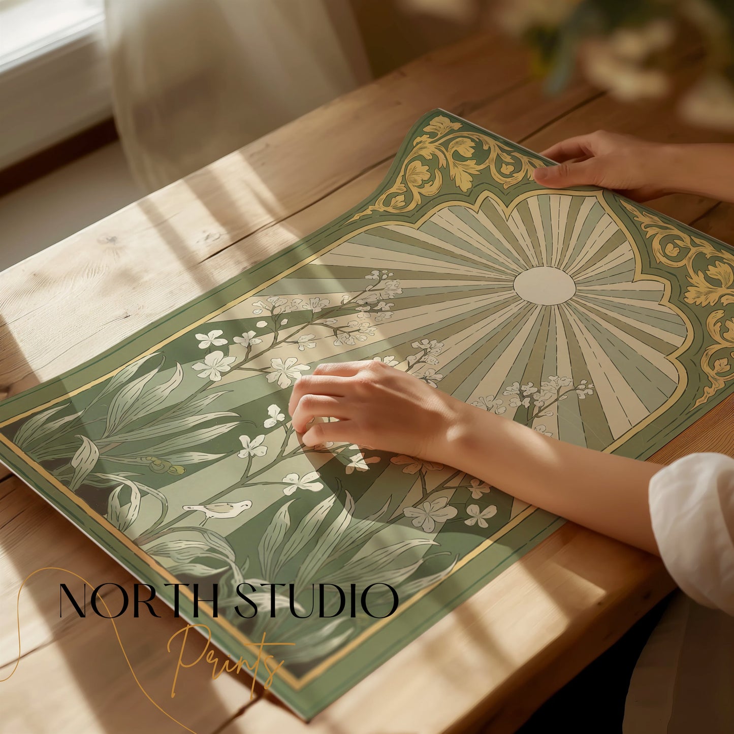 Premium Poster of Vintage Botanical Sunburst Floral Illustration Posters