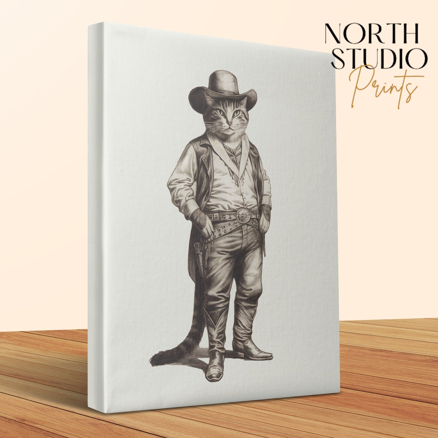 Premium Poster of Vintage Cowboy Cat Wall Art Canvas Wraps