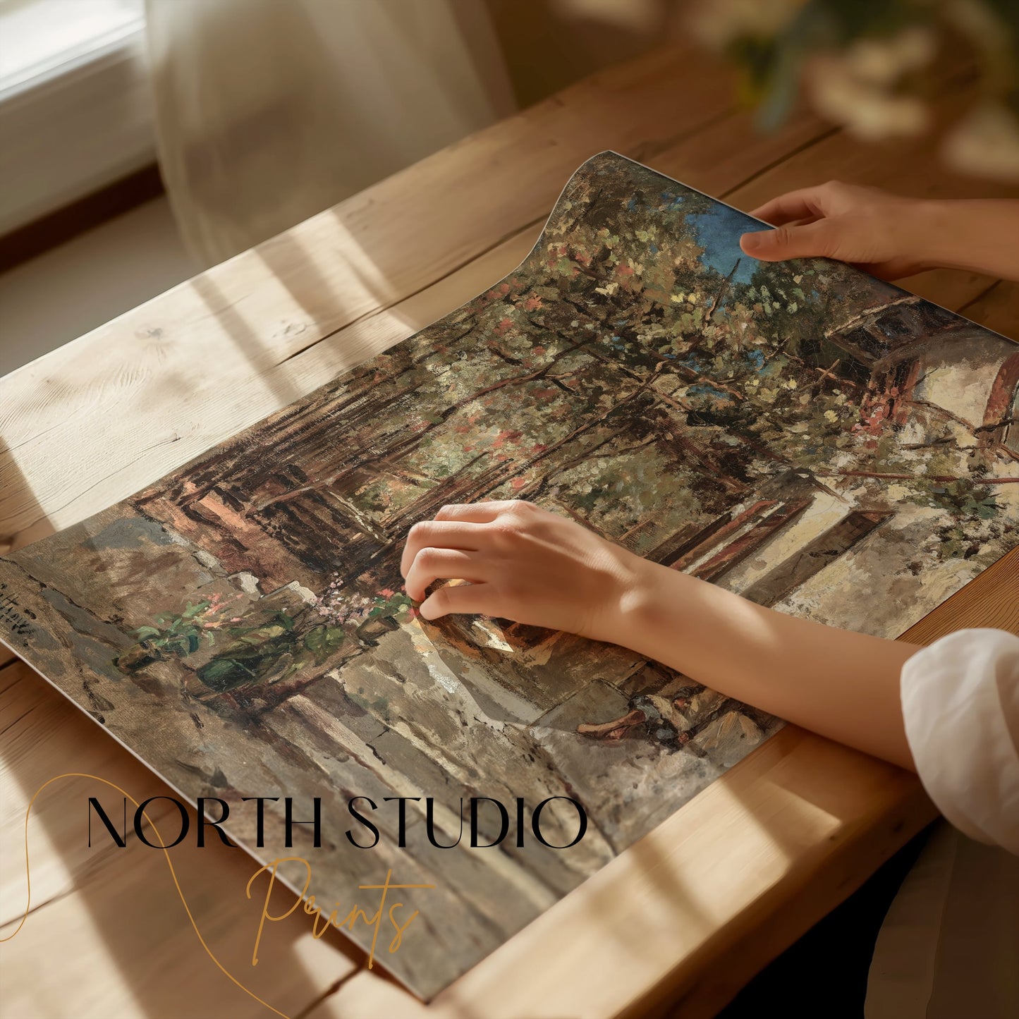 Premium Poster of Vintage European Courtyard Scene Wall Art Posters