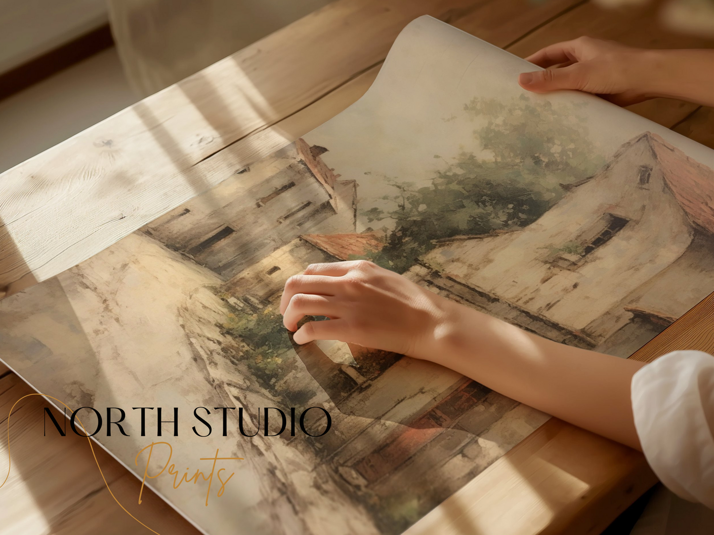 Premium Poster of Vintage European Village Scene Art Print Posters