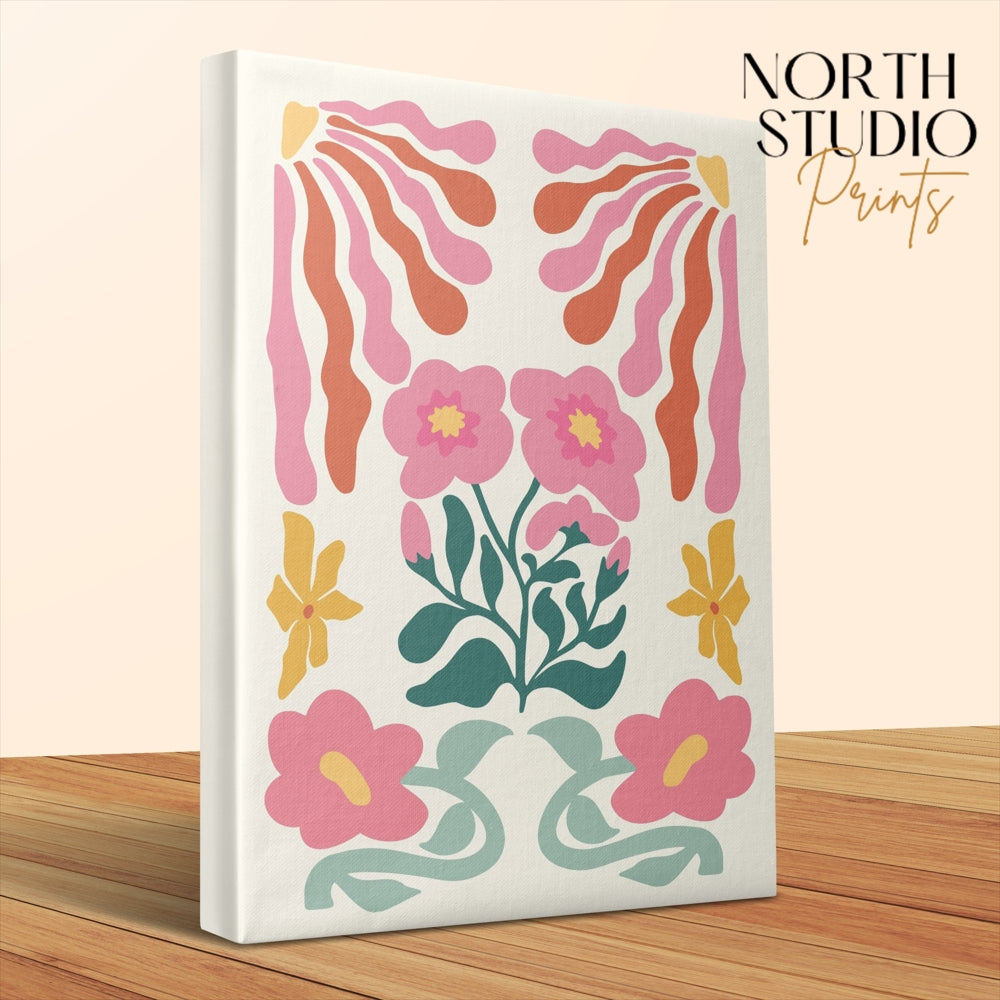 Premium Poster of Vintage Floral Art Print with Pink Flowers Canvas Wraps