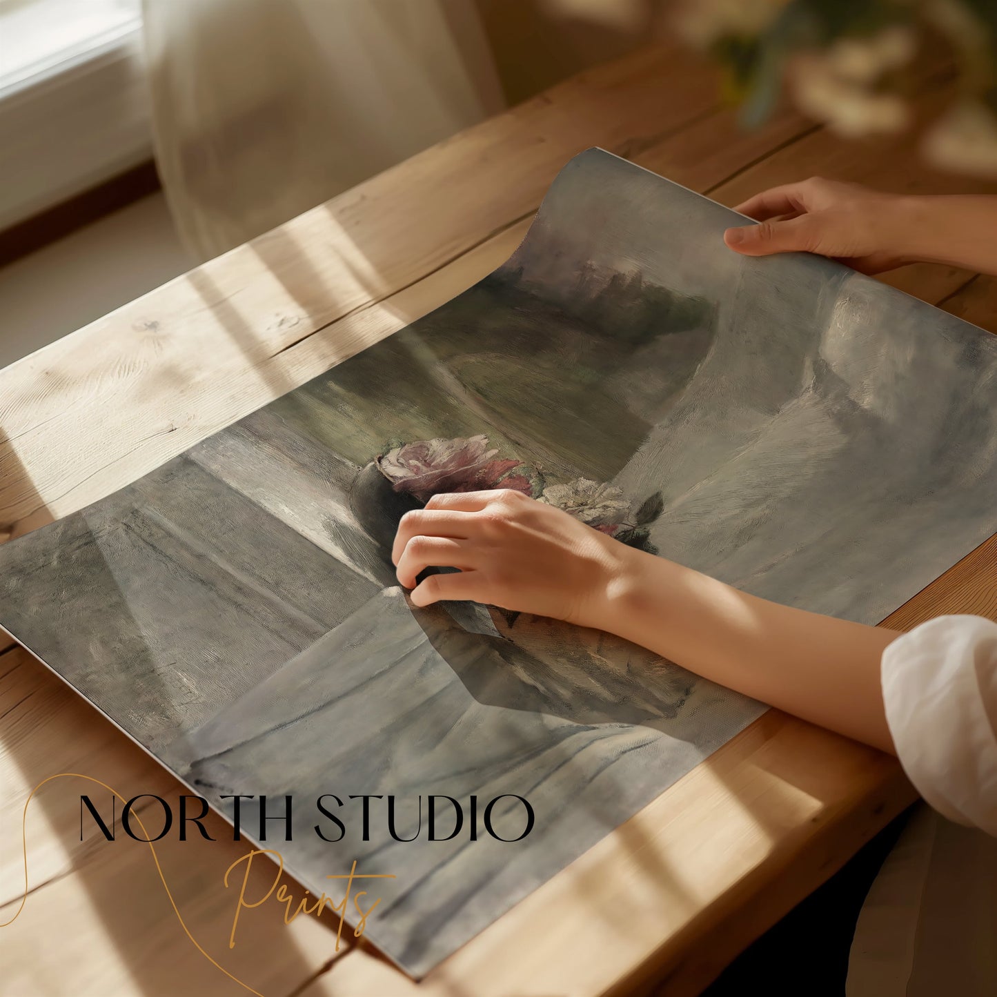 Premium Poster of Vintage Floral Still Life by Window Posters