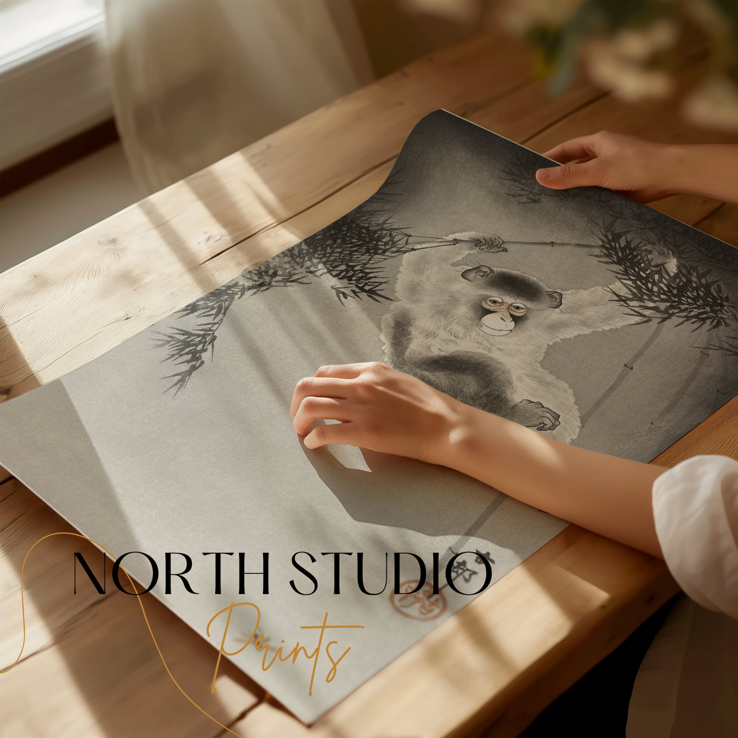 Premium Poster of Vintage Japanese Monkey on Branch Art Posters