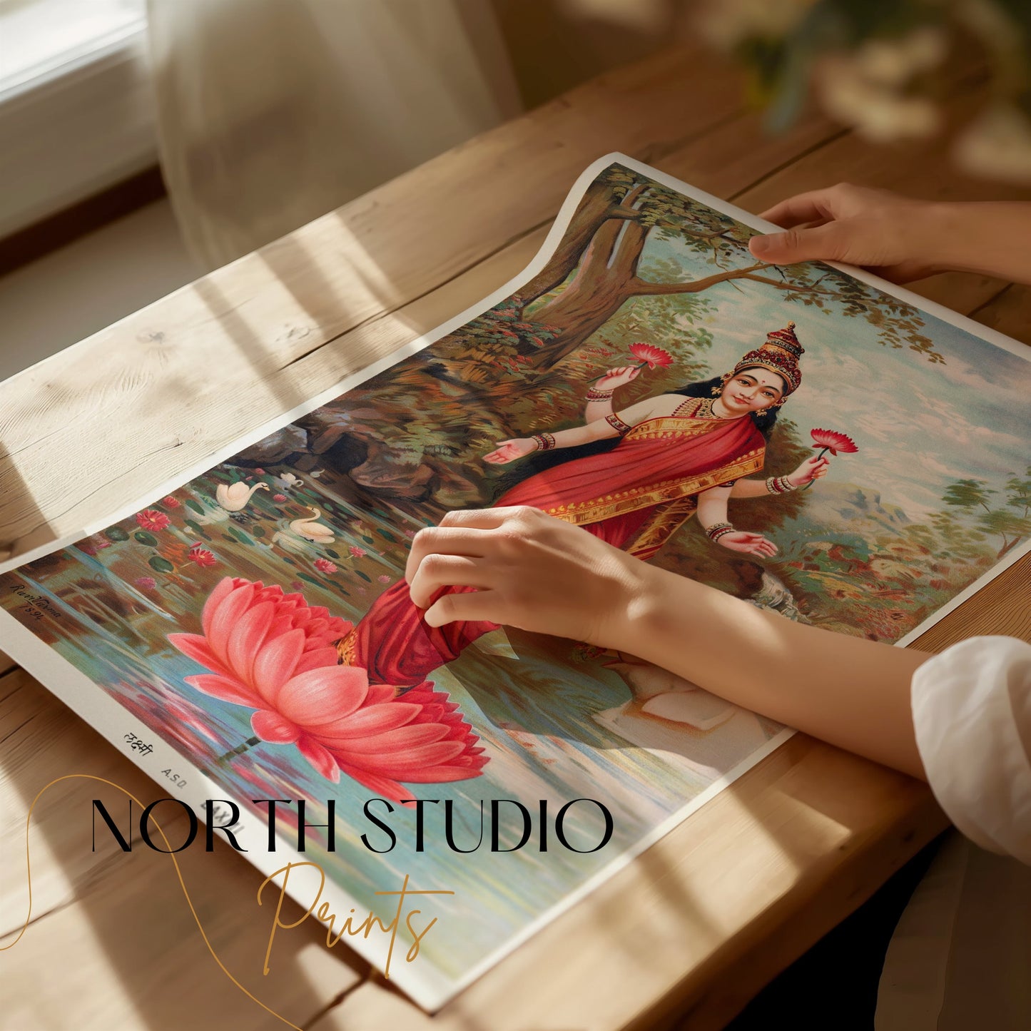 Premium Poster of Vintage Lakshmi River Scene with Animals Art Posters
