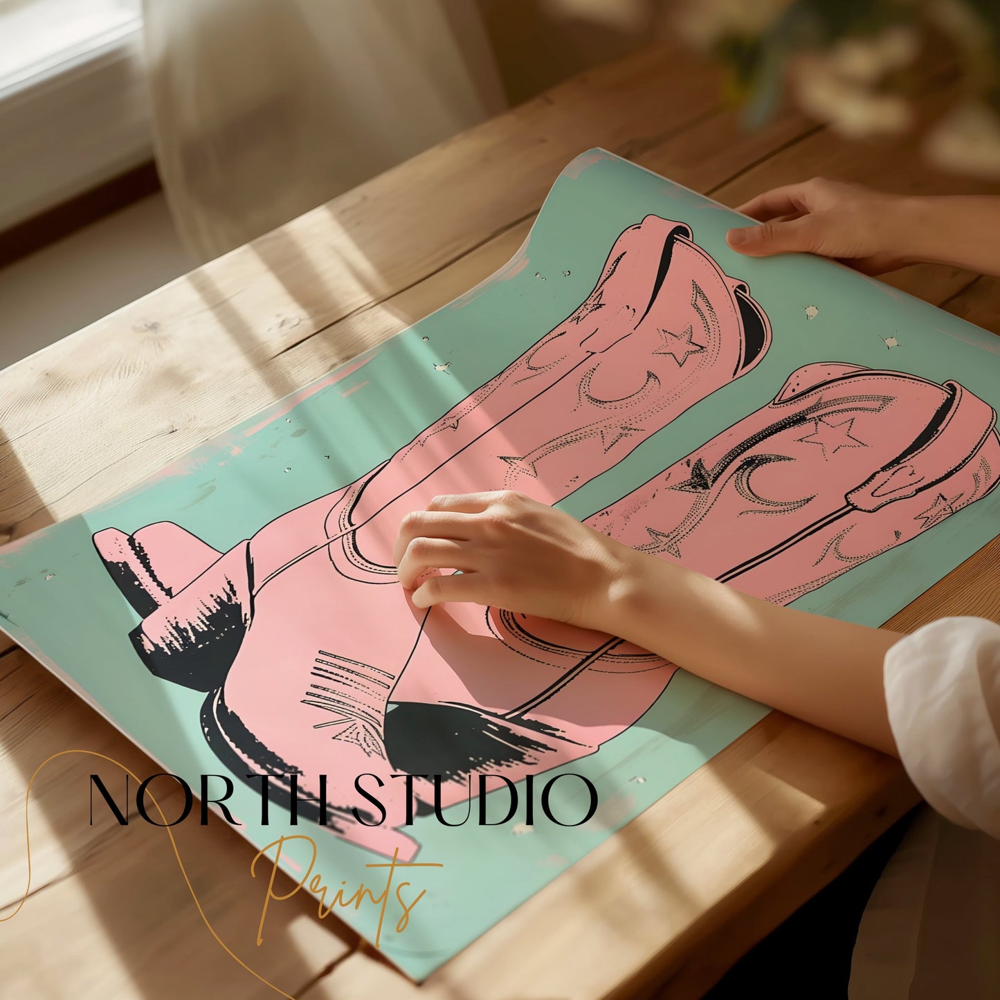 Premium Poster of Vintage Pink Cowboy Boots Feature Art Posters