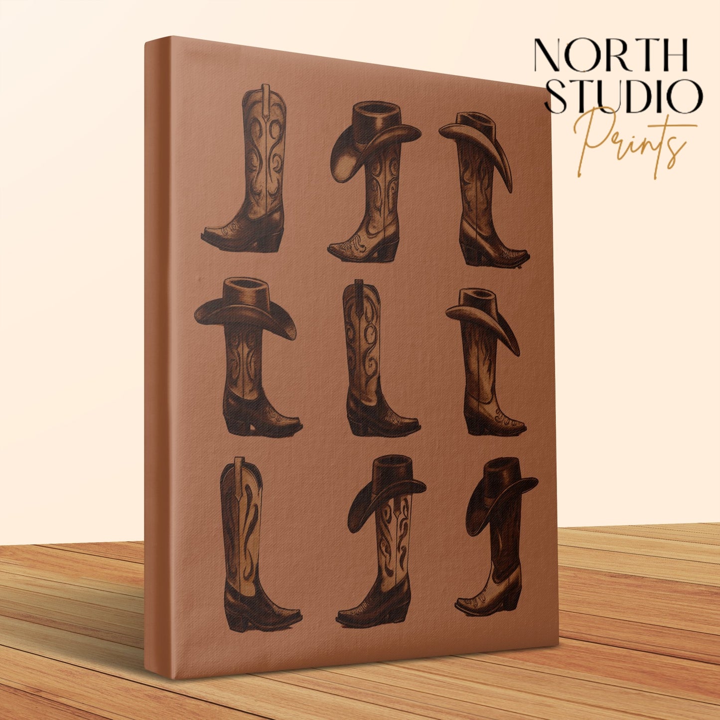 Premium Poster of Western Cowboy Boots and Hats Canvas Wraps