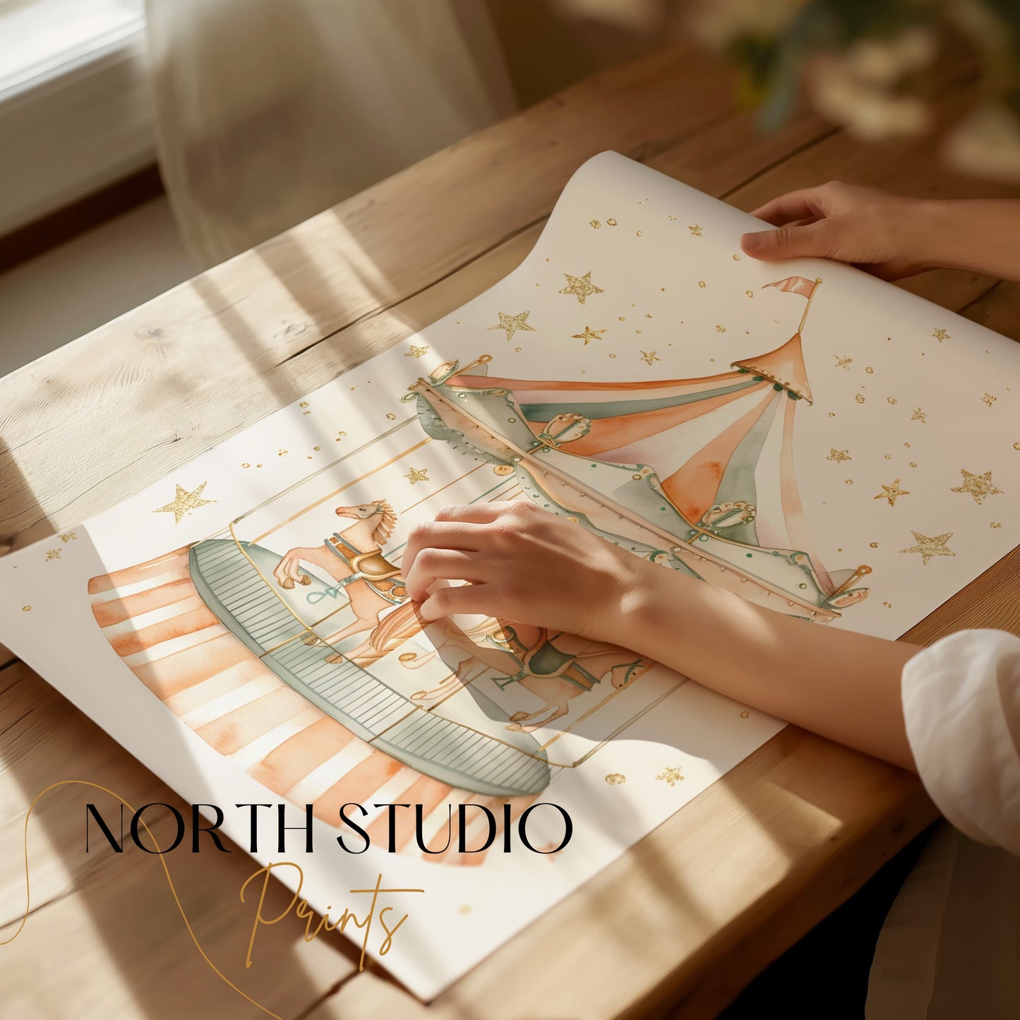 Premium Poster of Whimsical Carousel with Horses and Stars Art Posters