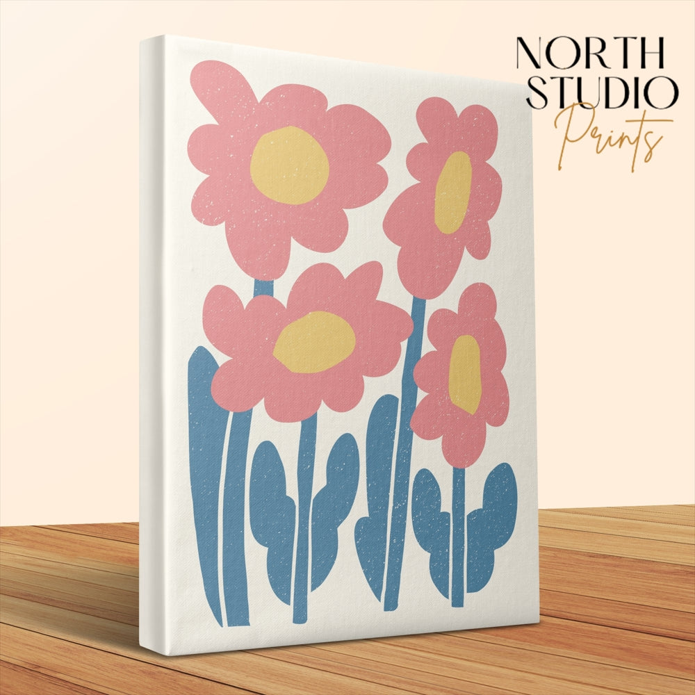 Premium Poster of Whimsical Pink Flower Illustration Canvas Wraps