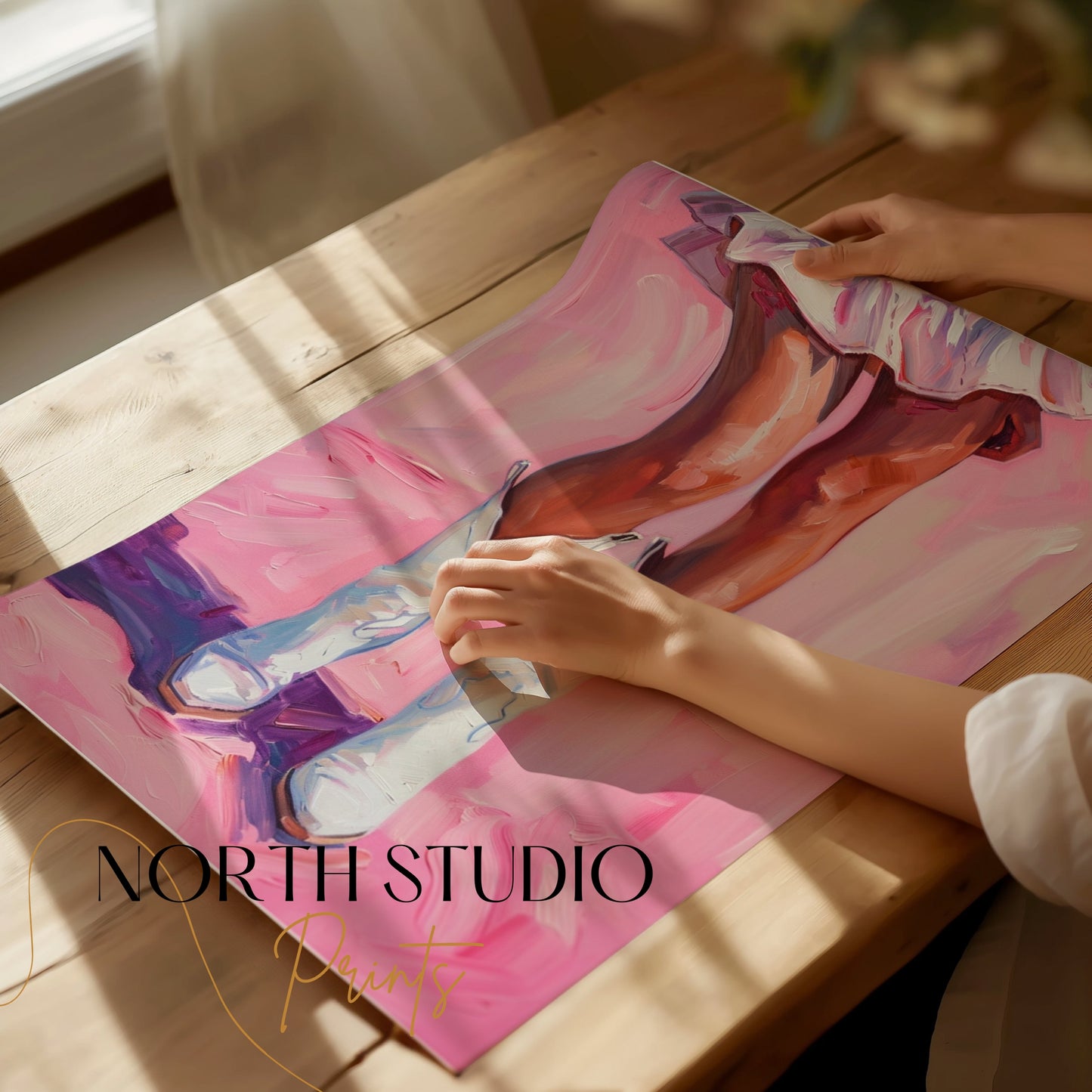Premium Poster of White Cowboy Boots and Pink Dress Artistic Painting Posters