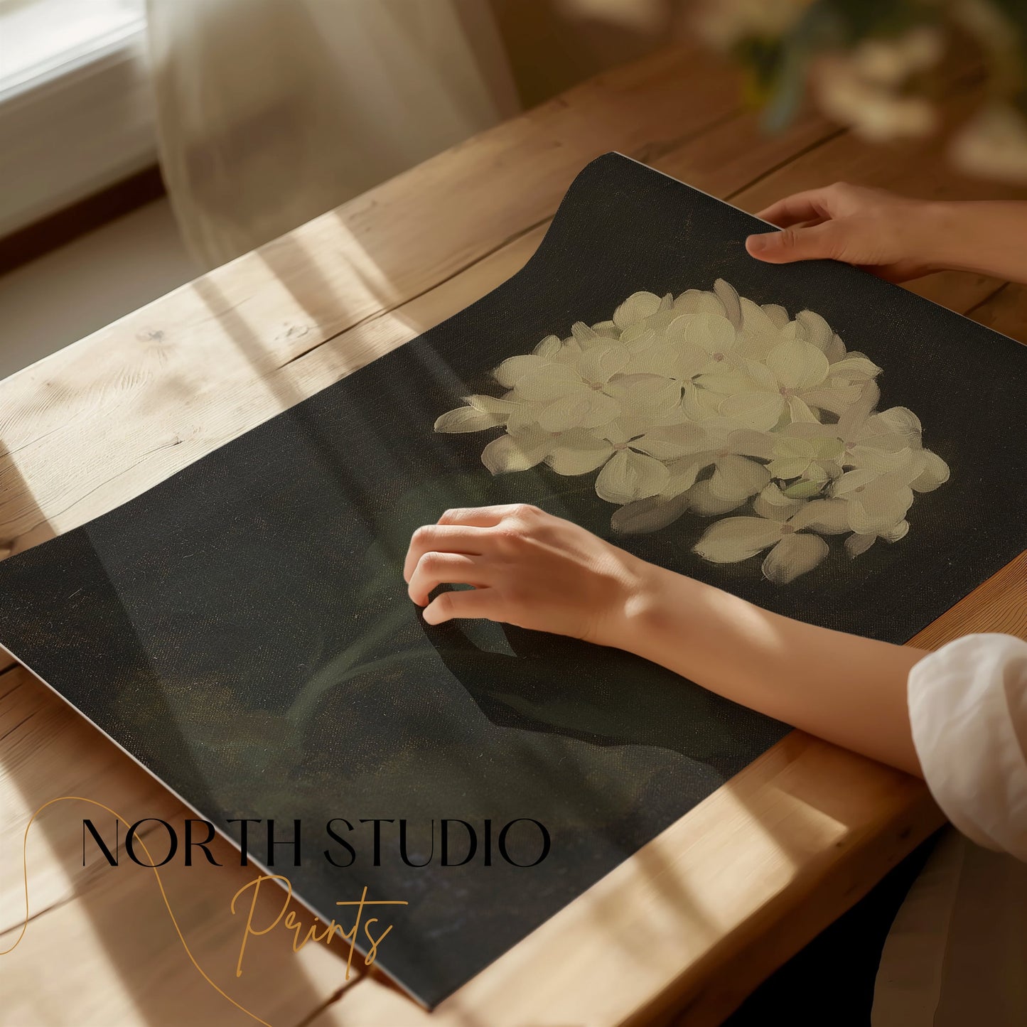 Premium Poster of White Hydrangea Painting Botanical Art Print Posters