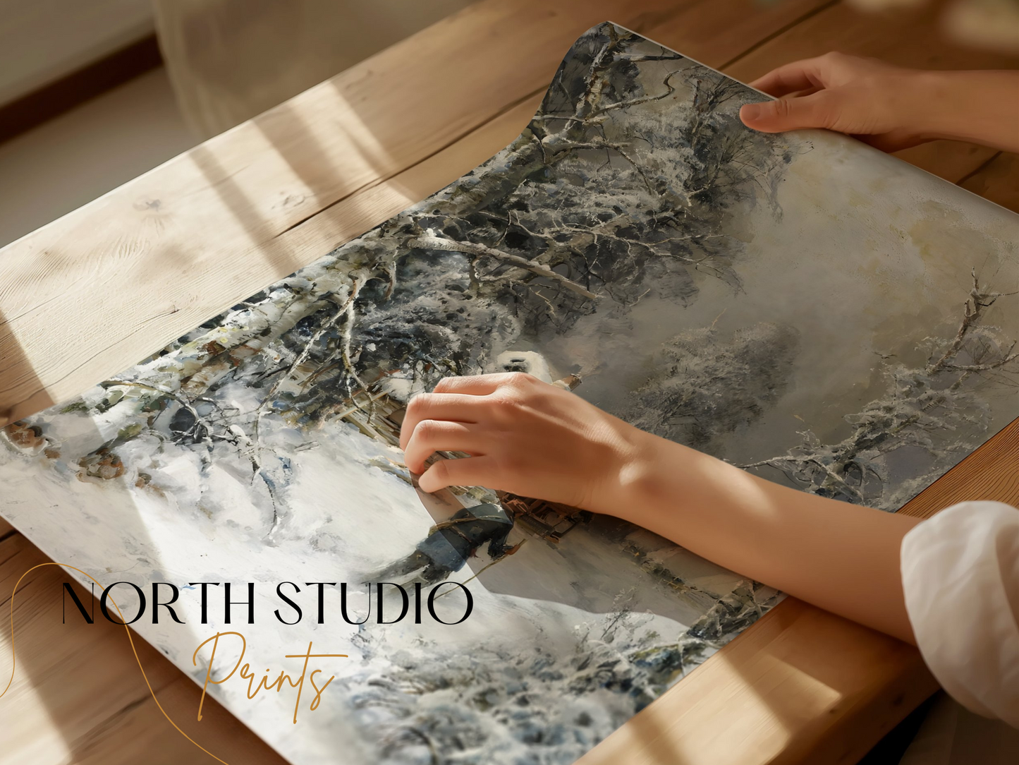 Premium Poster of Winter Cabin Hiking Scene Rustic Wall Art Posters