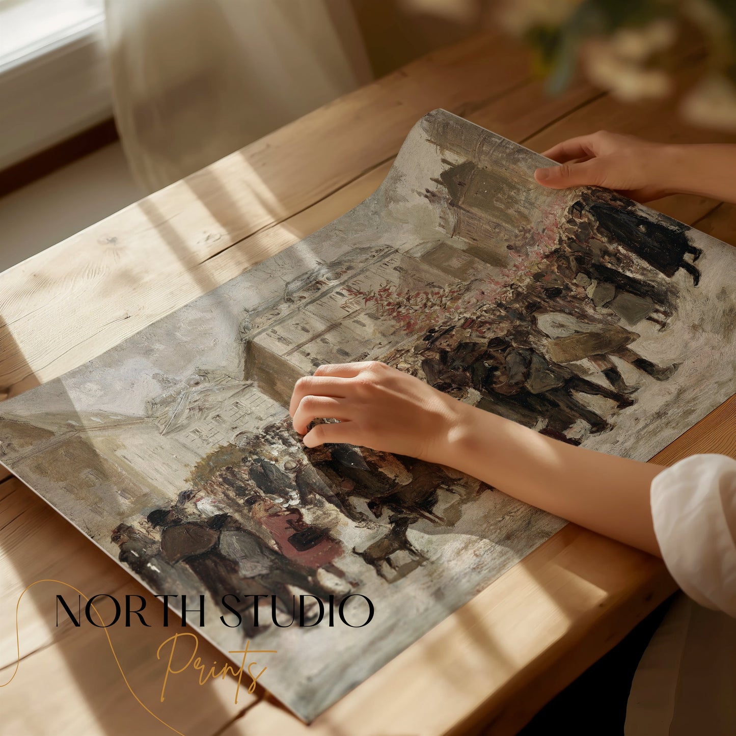 Premium Poster of Winter Holiday Market Scene with Dogs and People Posters