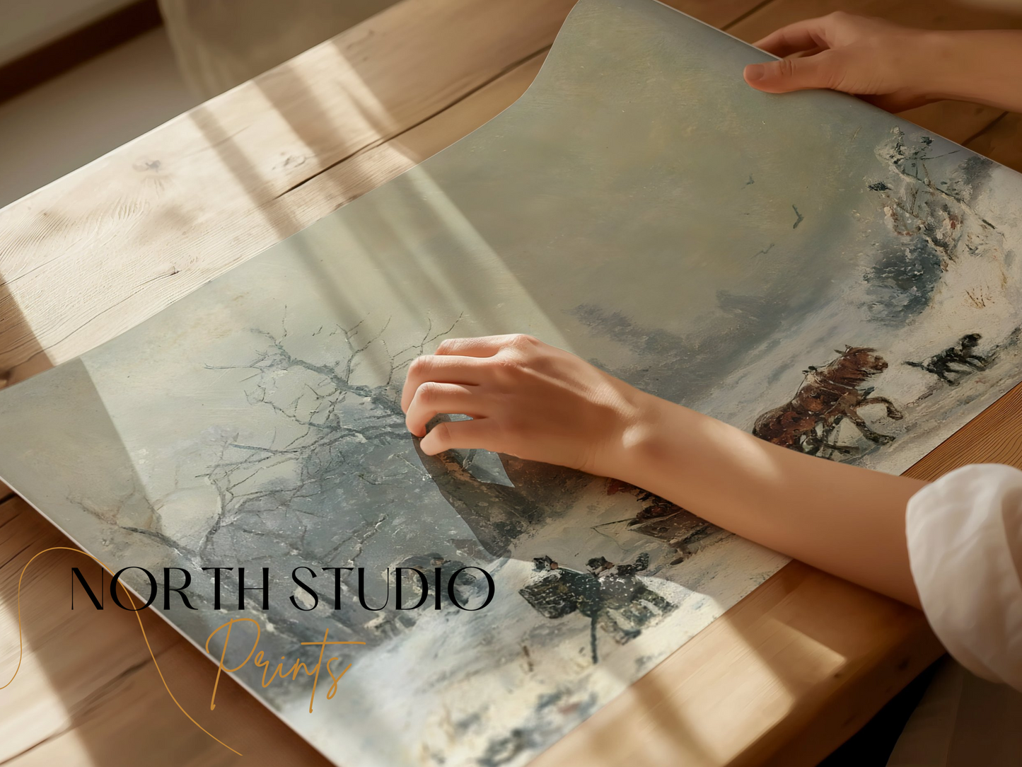 Premium Poster of Winter Snow Scene with Horse Carriage Posters